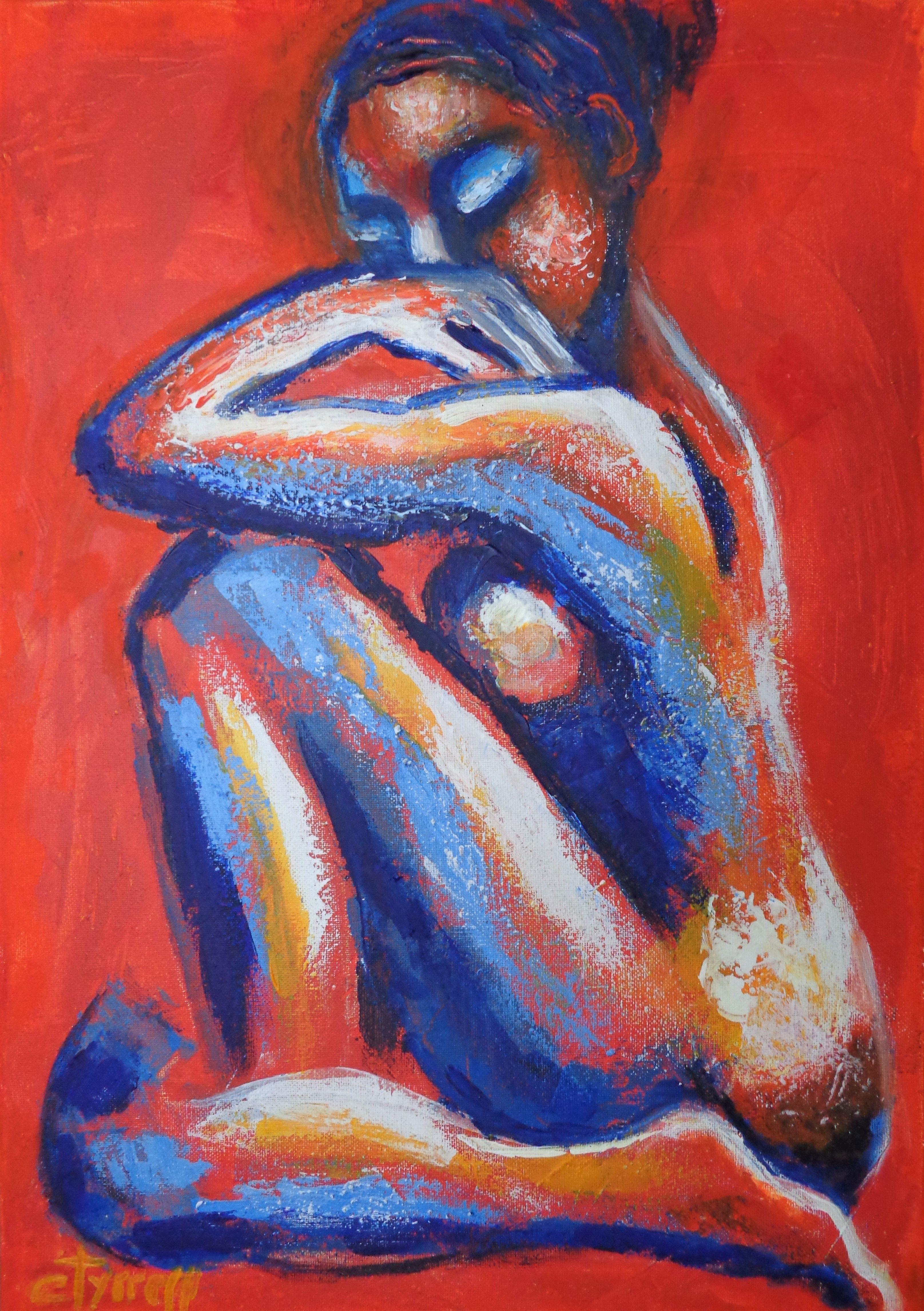Carmen  Tyrrell Nude Painting - Orange Nude - Profile, Painting, Acrylic on Canvas