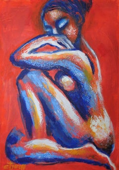 Orange Nude - Profile, Painting, Acrylic on Canvas