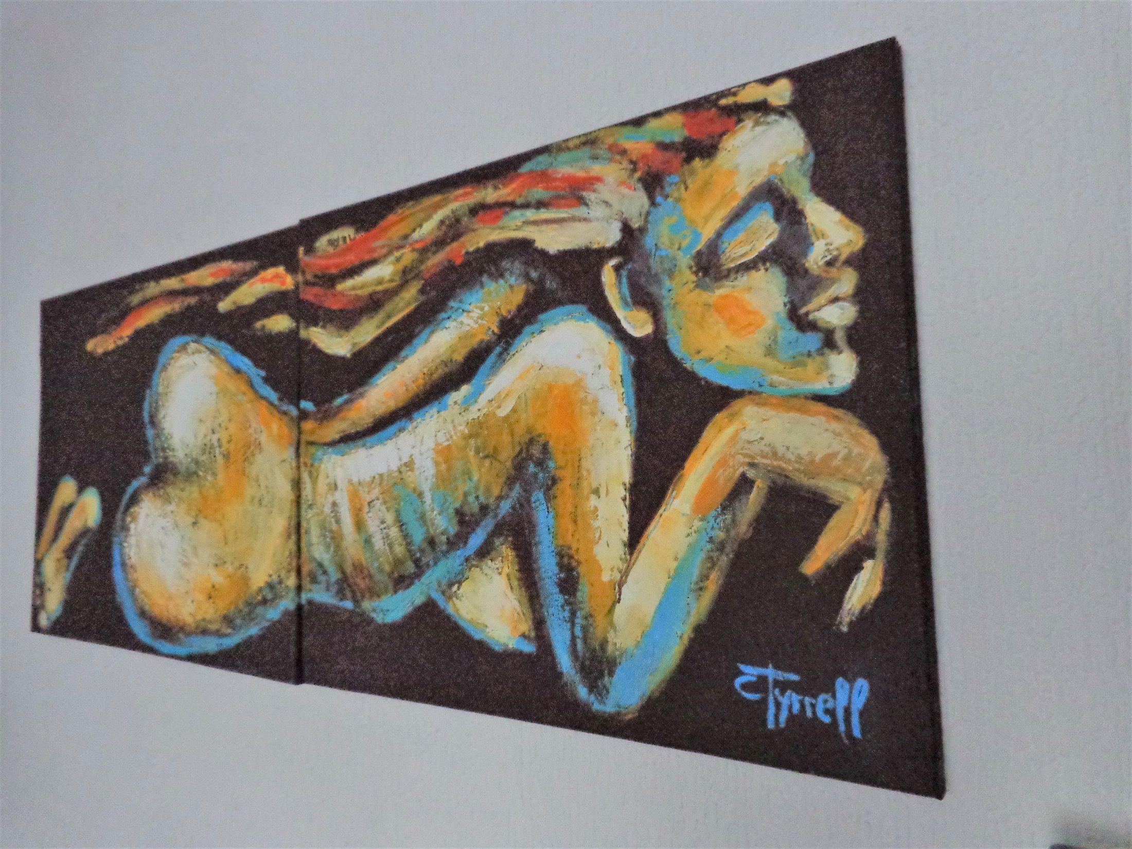 Figure nue détendue (Diptyque), peinture, acrylique sur toile - Painting de Carmen  Tyrrell