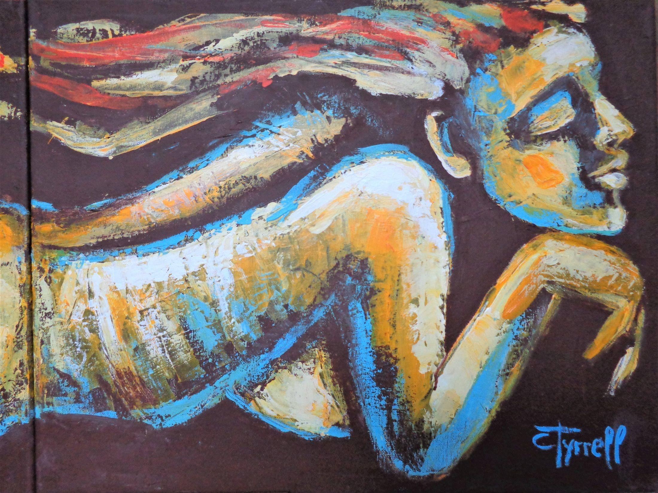 Relaxing Nude Figure (Diptych), Painting, Acrylic on Canvas For Sale 1