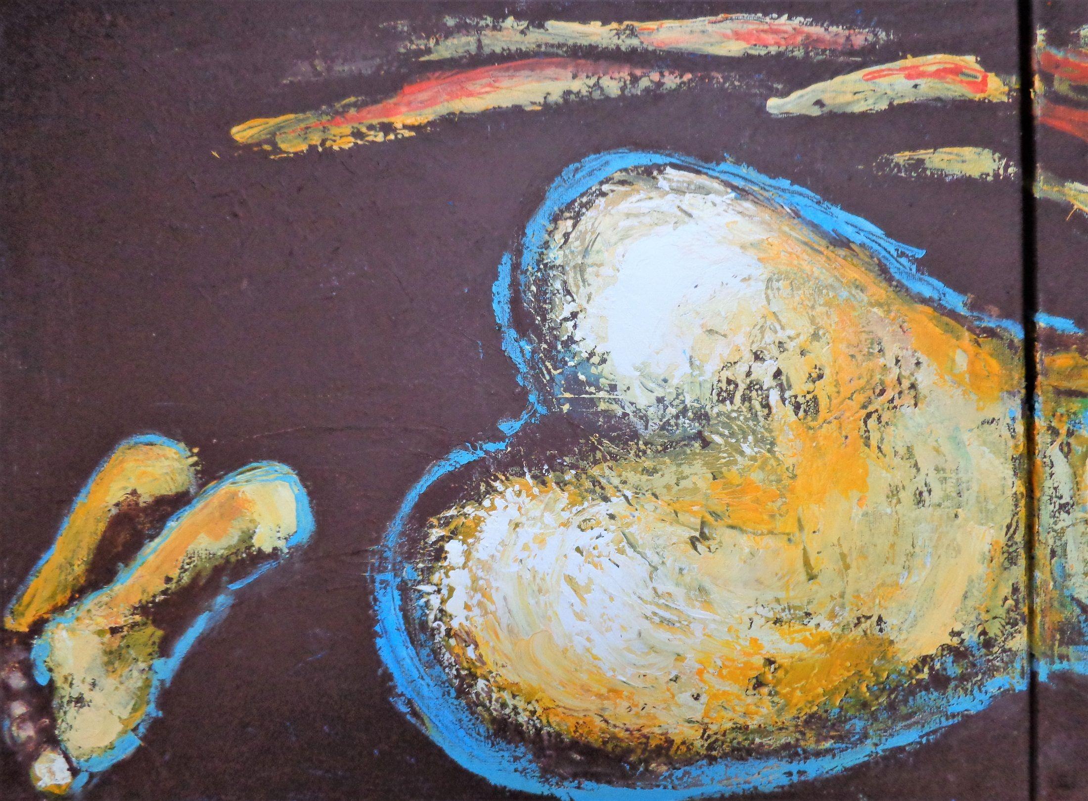 Diptyque. Peinture acrylique figurative contemporaine originale sur 2 toiles, bords peints et prête à être accrochée.  Peinture colorée et texturée réalisée avec du marron, de l'orange et de la sarcelle à l'aide du couteau à palette. Image paisible