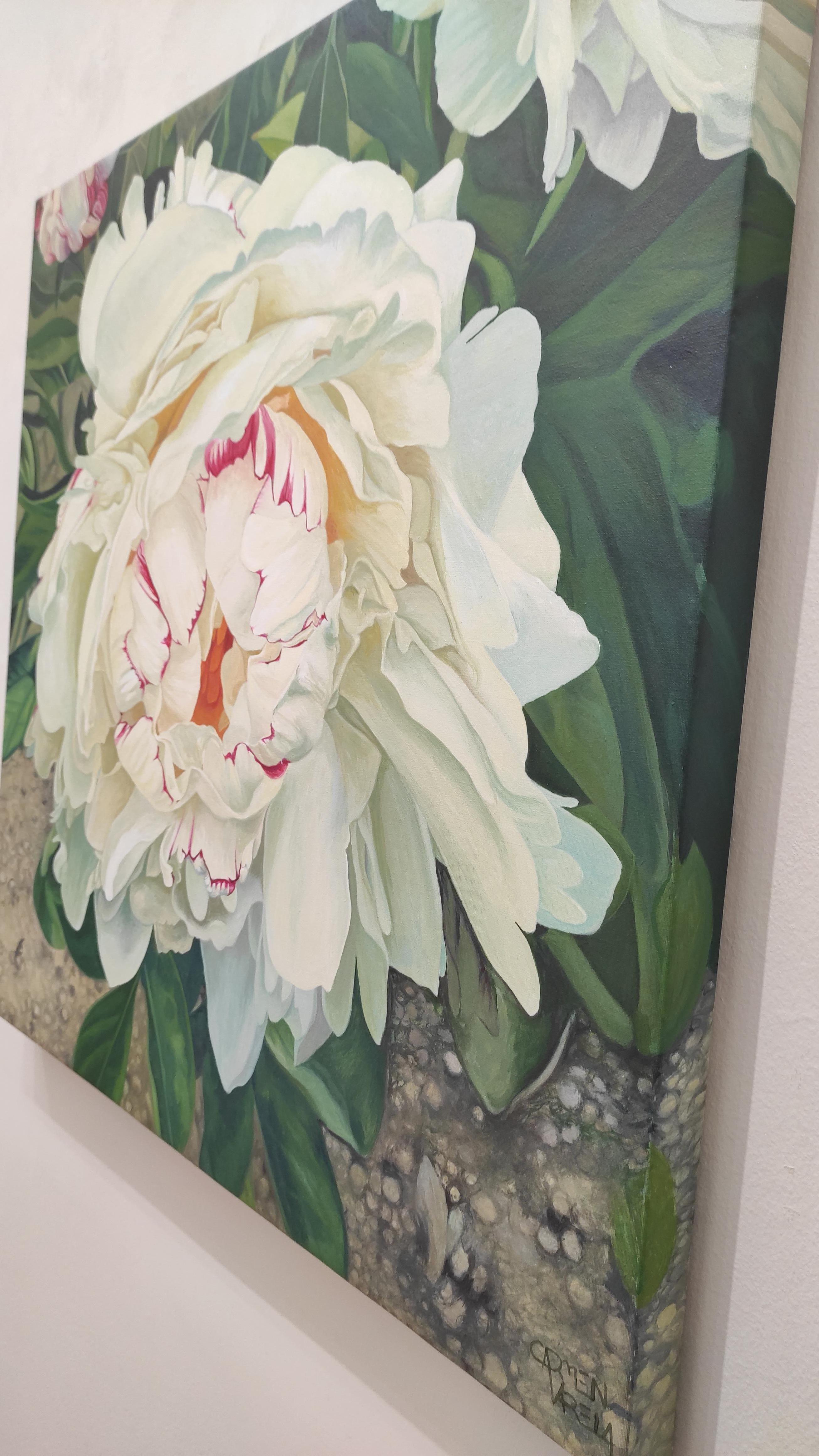 « Une pivoine », réalisme, figuratif, fleurs, couleurs pastel en vente 1