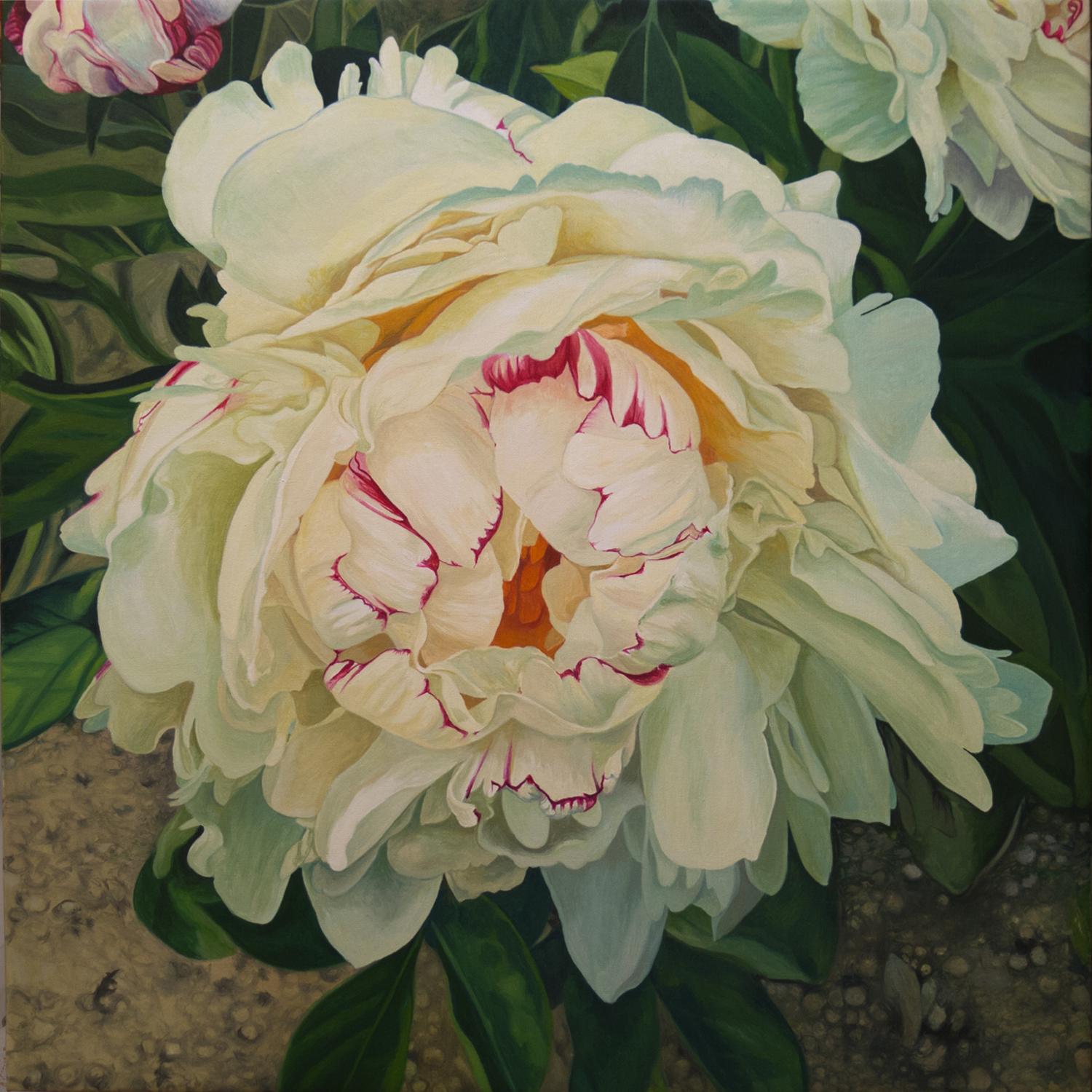 Figurative Painting Carmen Varela - « Une pivoine », réalisme, figuratif, fleurs, couleurs pastel