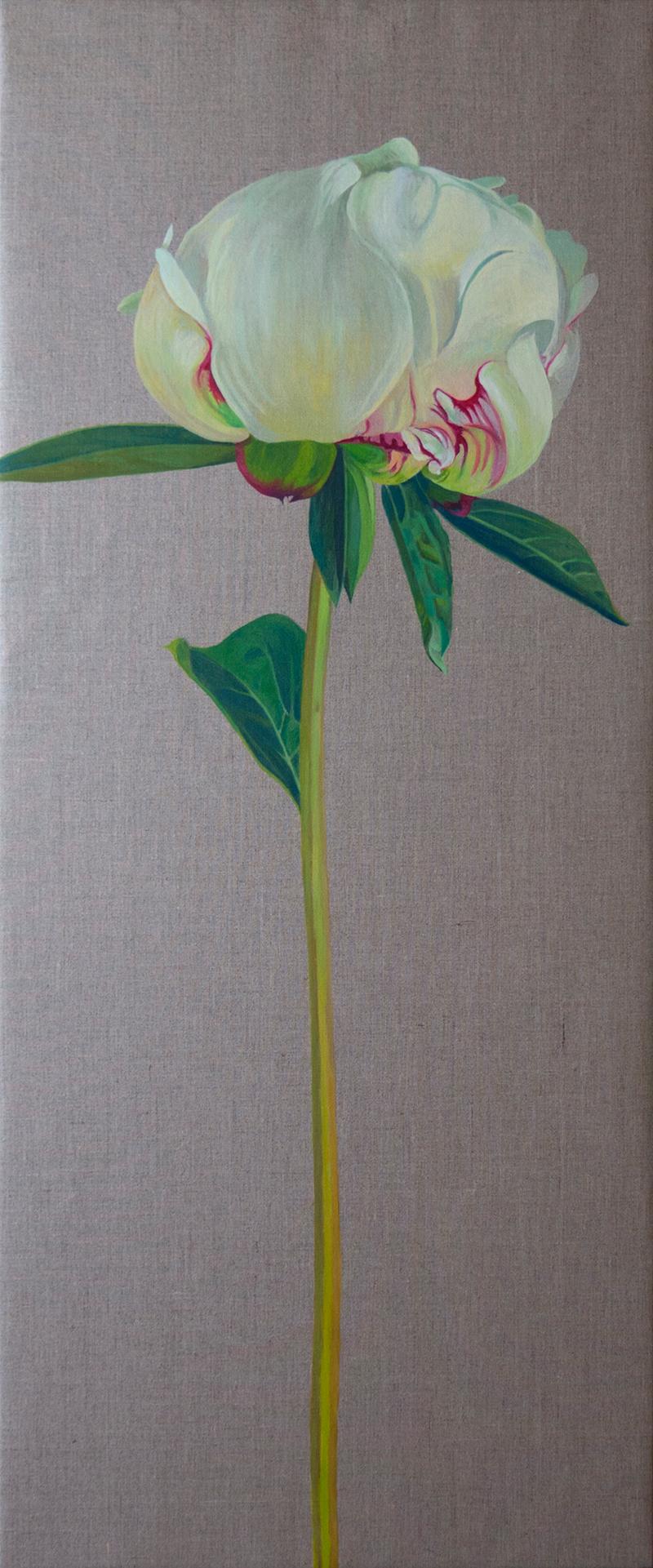 "Brote de peonía III". Realismo, fiori,  pastello, iperrealismo, lino, olio