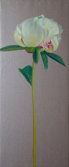 "Brote de peonía III". Realismo, fiori,  pastello, iperrealismo, lino, olio