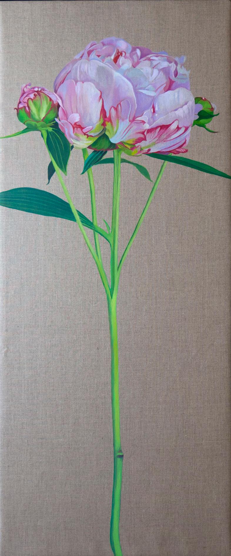 "Brote de peonía II". Realismo, fiori,  pastello, iperrealismo, lino, olio