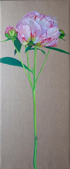 "Brote de peonía II". Realismo, fiori,  pastello, iperrealismo, lino, olio