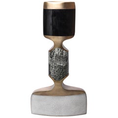 Carmen Vase Large in Shagreen, Stone, Black Pen Shell and Brass by R&Y Augousti