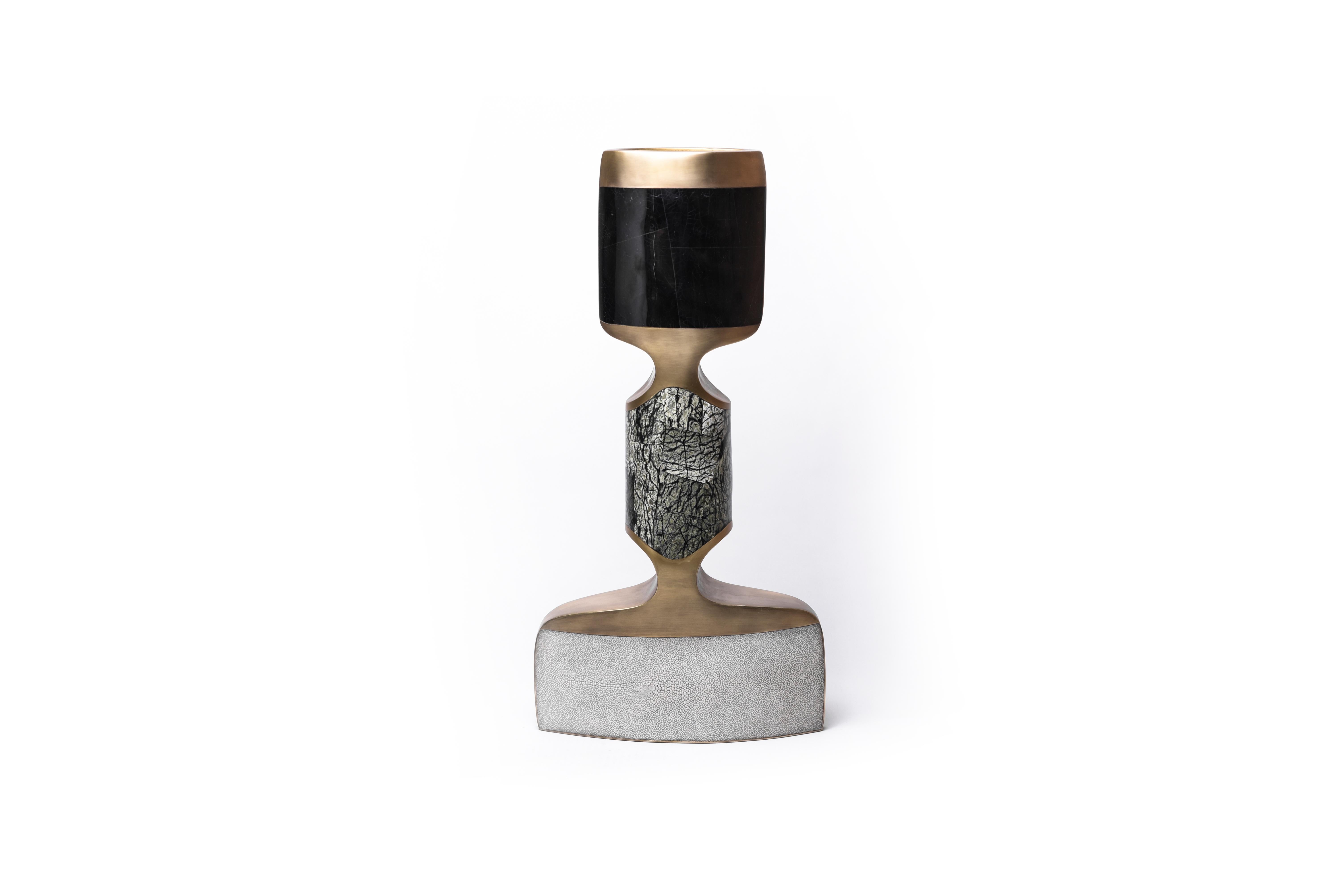 French Carmen Vase Medium in Cream Shagreen & Bronze-Patina Brass by R&Y Augousti For Sale