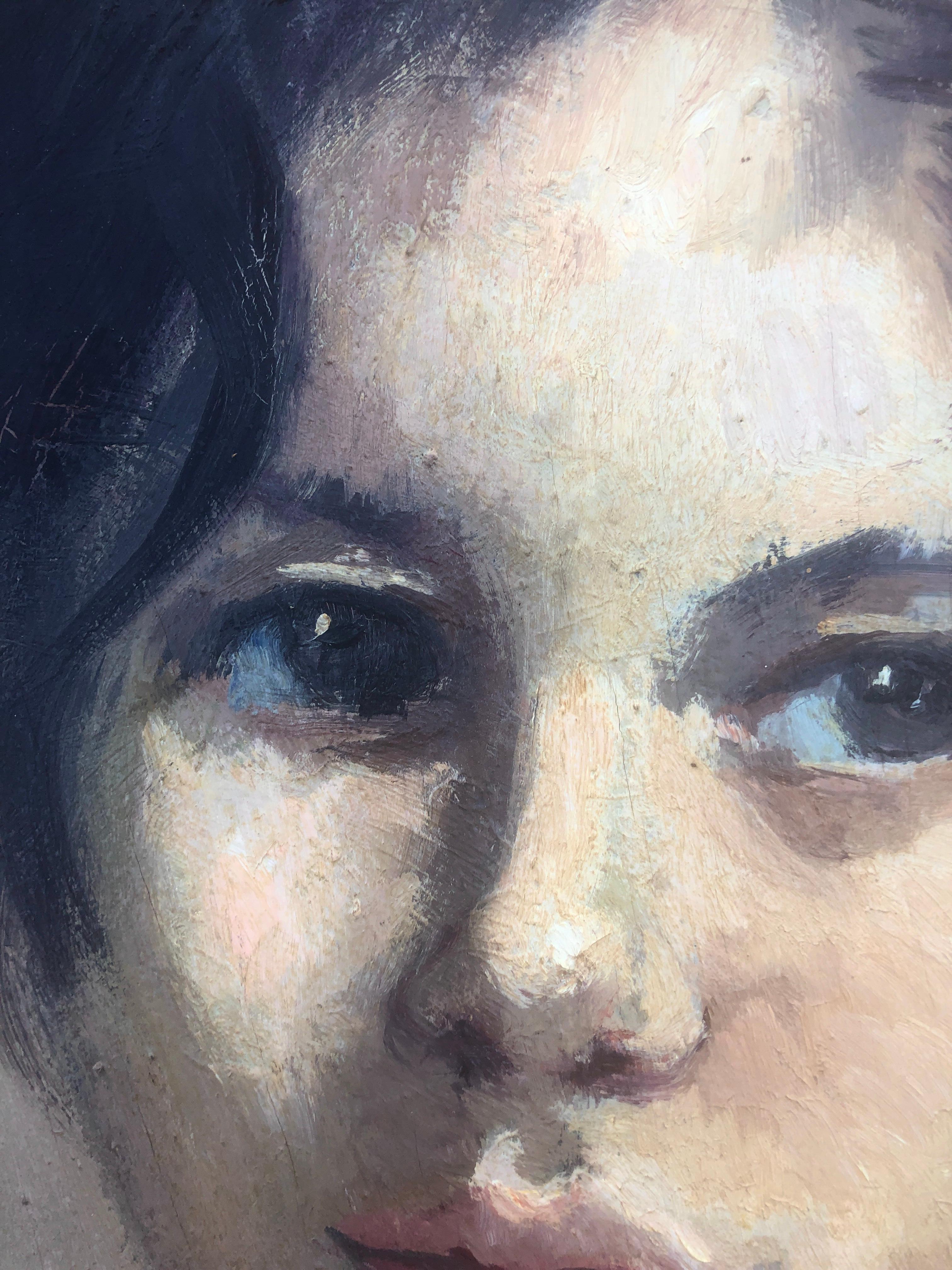 Porträt eines jungen Mädchens, Öl auf Leinwand, Gemälde im Angebot 1
