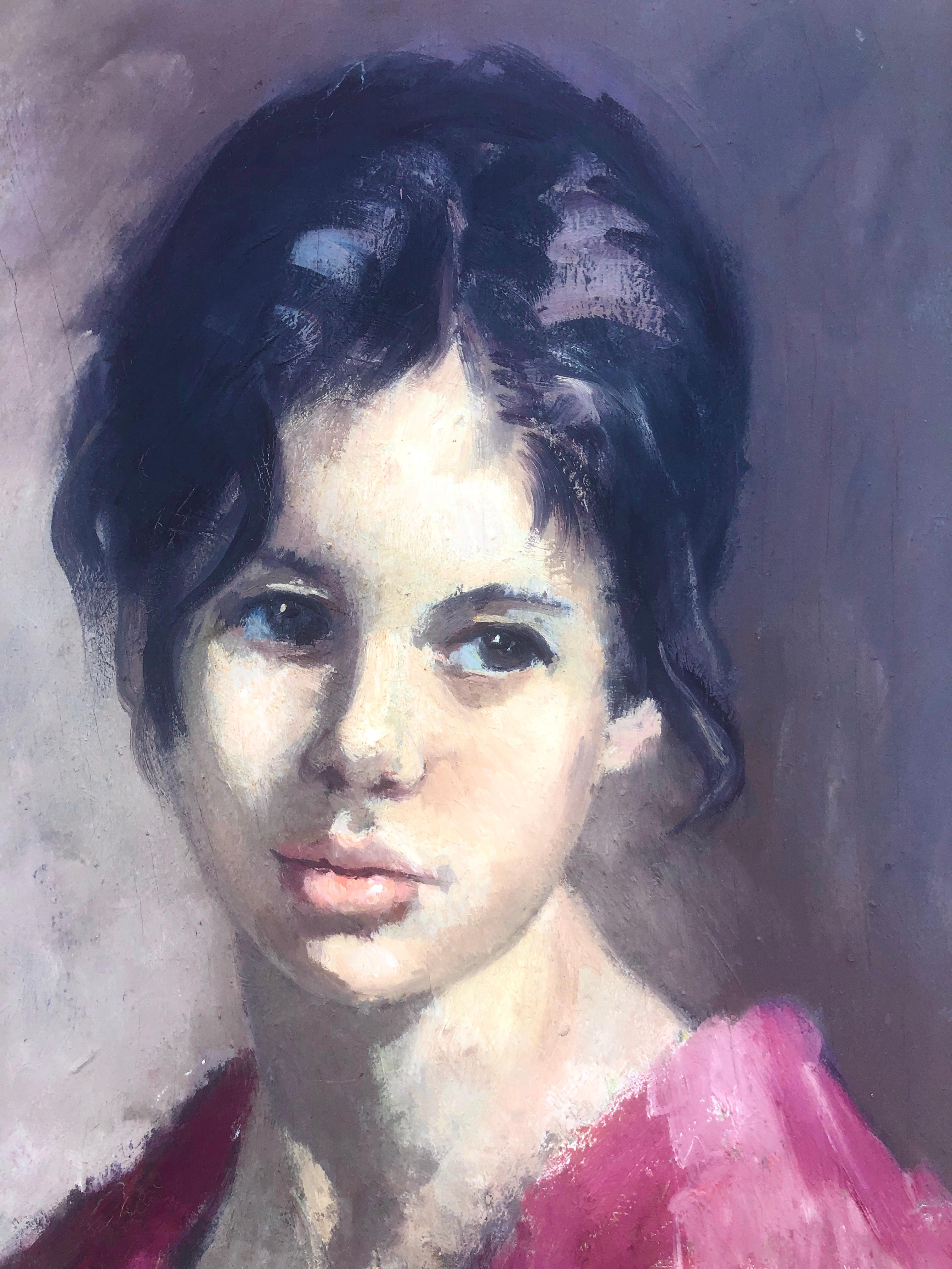 Porträt eines jungen Mädchens, Öl auf Leinwand, Gemälde im Angebot 3