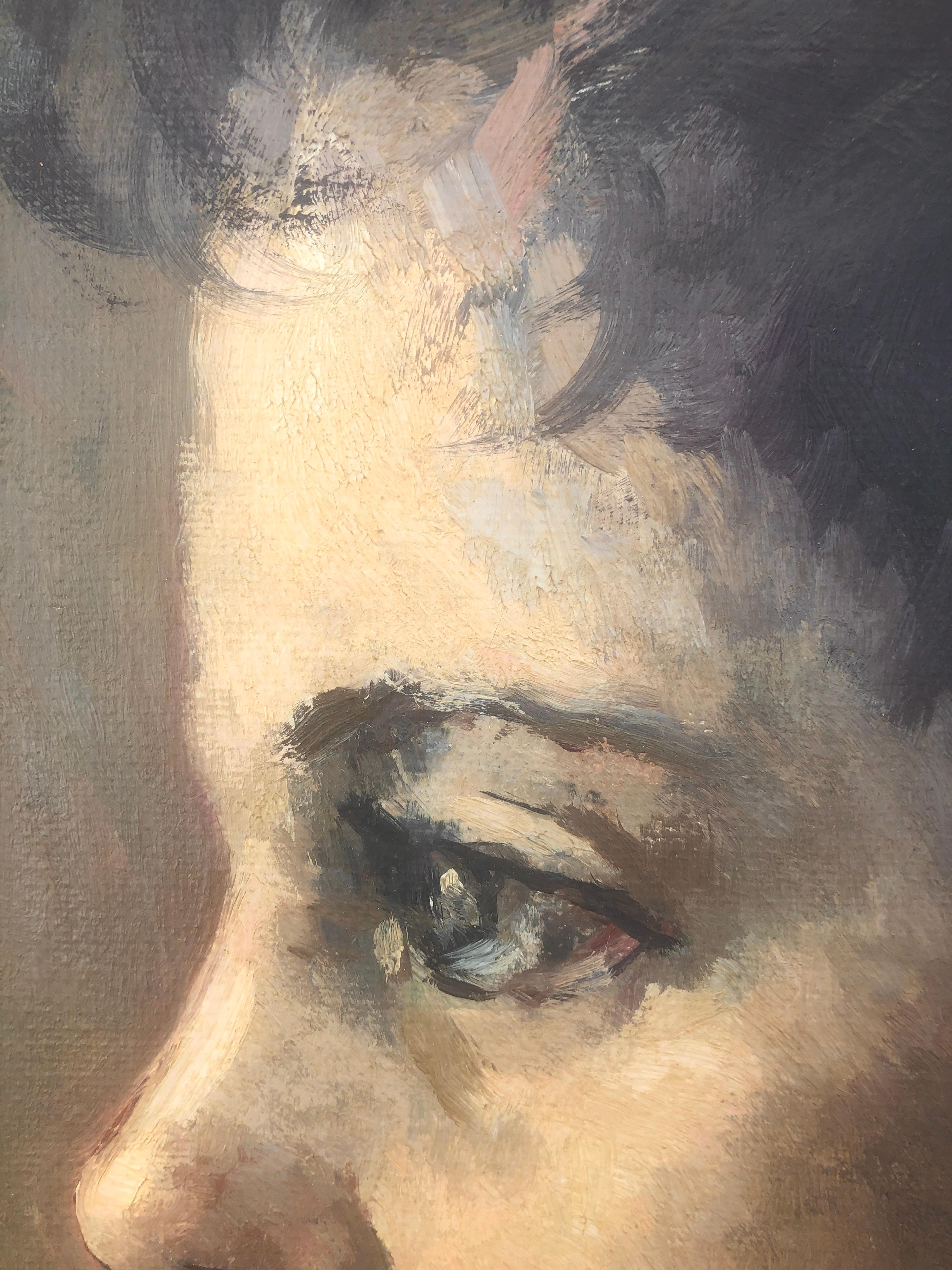Retrato de mujer joven de perfil óleo sobre lienzo - Painting Impresionista de Carmen Ventosa