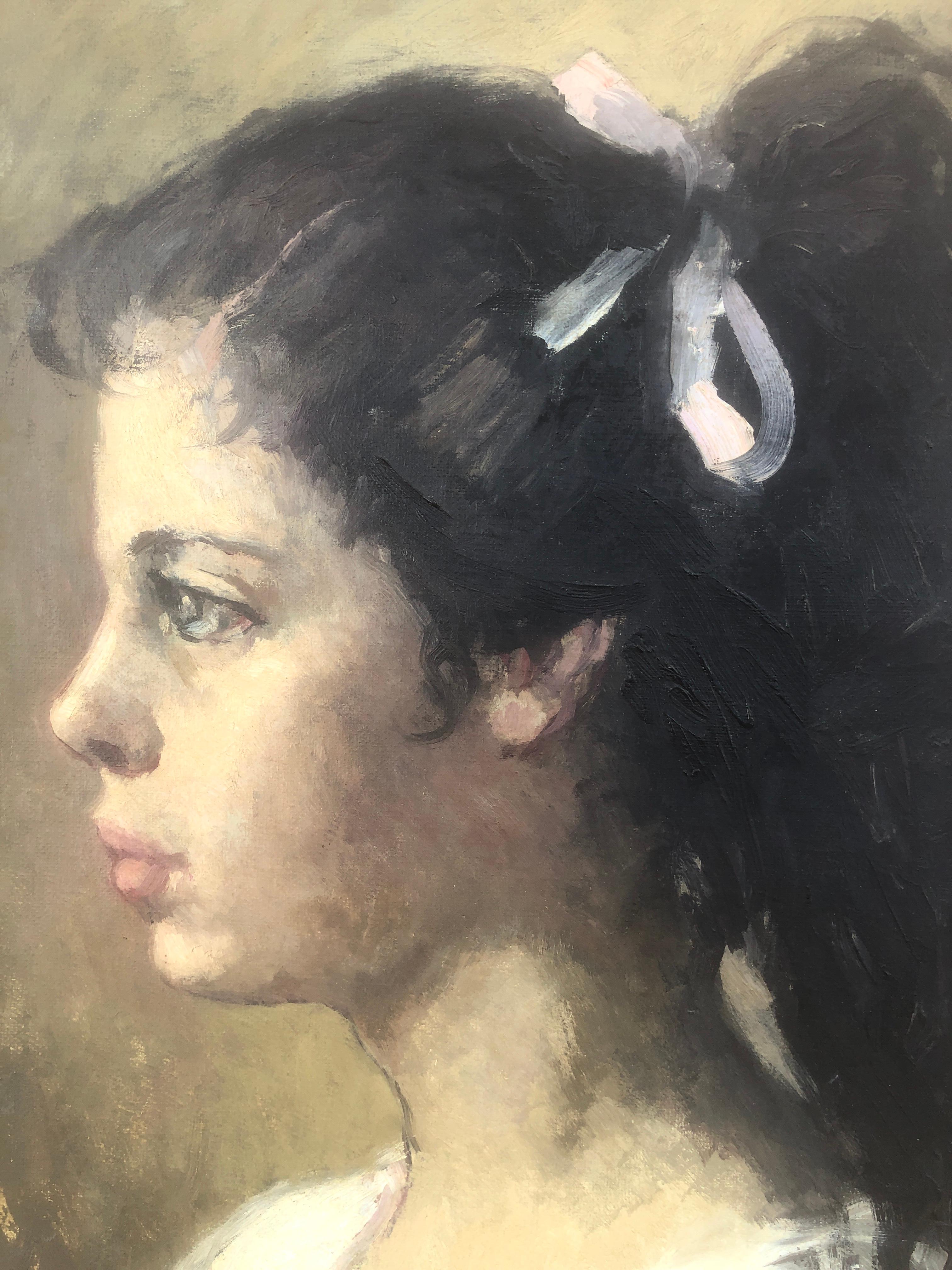 Retrato de mujer joven de perfil óleo sobre lienzo 1