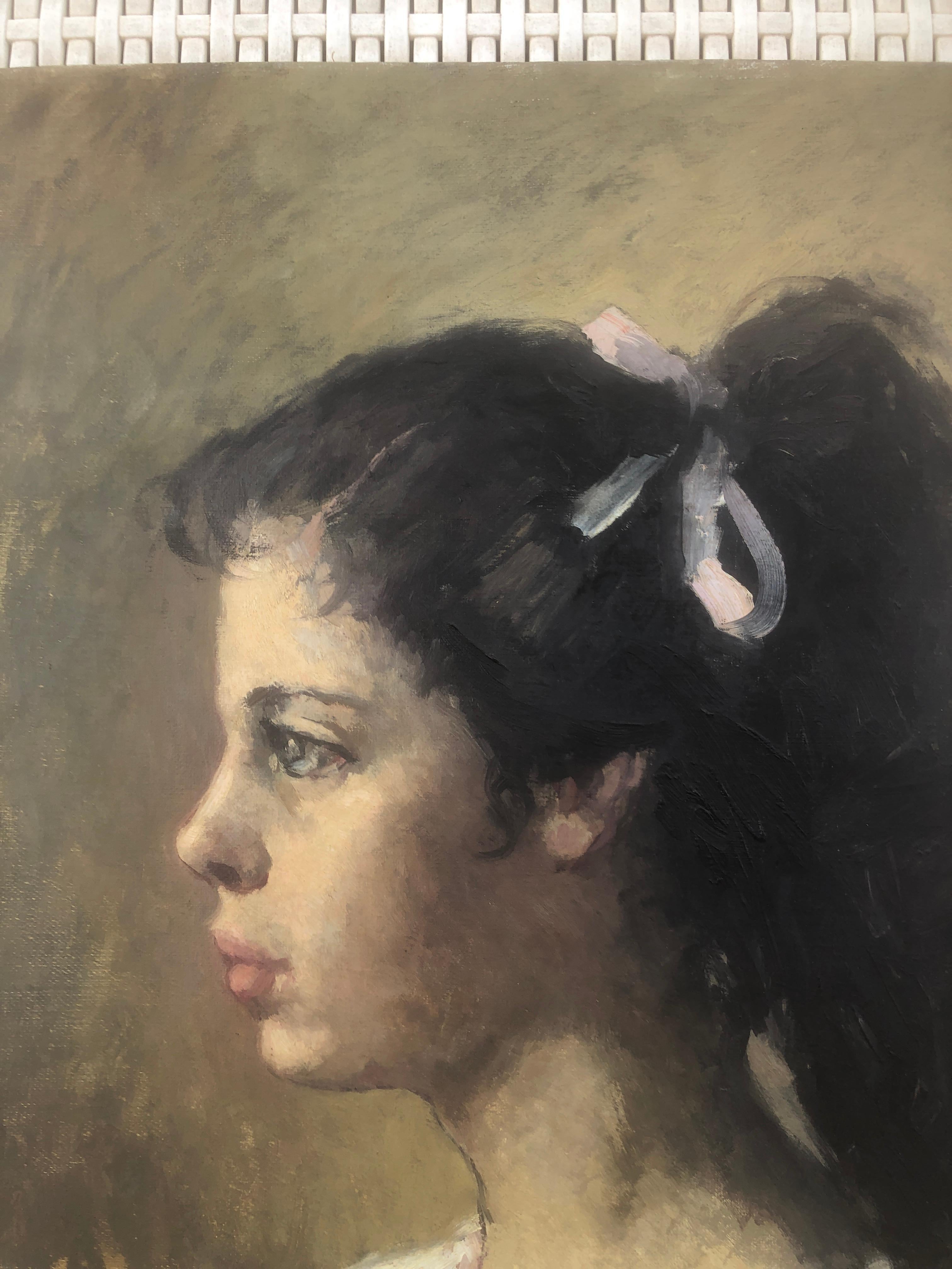 Retrato de mujer joven de perfil óleo sobre lienzo 2