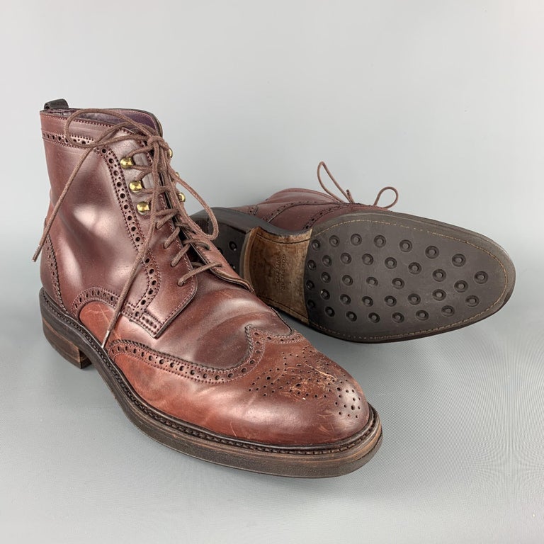 CARMINA Size 10 Burgundy Perforated Wingtip Ankle Boots at 1stDibs