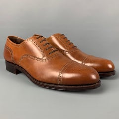CARMINA Size 11.5 Tan Perforated Leather Cap Toe Lace Up Shoes