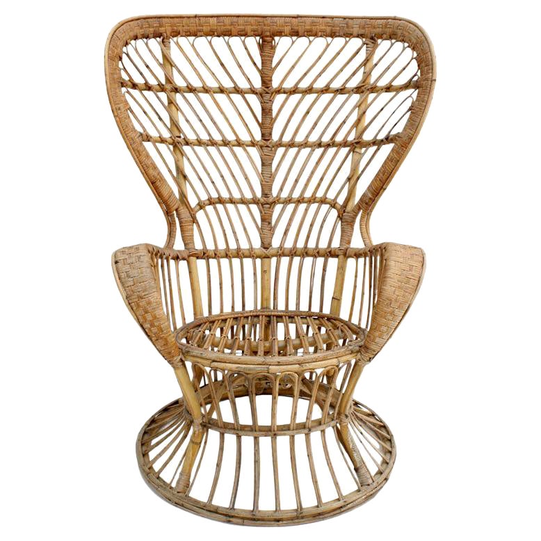 Poltrona italiana in bambù e rattan di Carminati, metà del secolo scorso