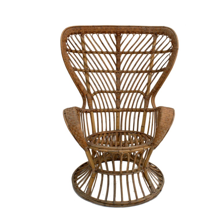 Mid-Century Modern armchairs designed by Carminati. Structure handmade of bamboo and rattan, Italy, 1950s.