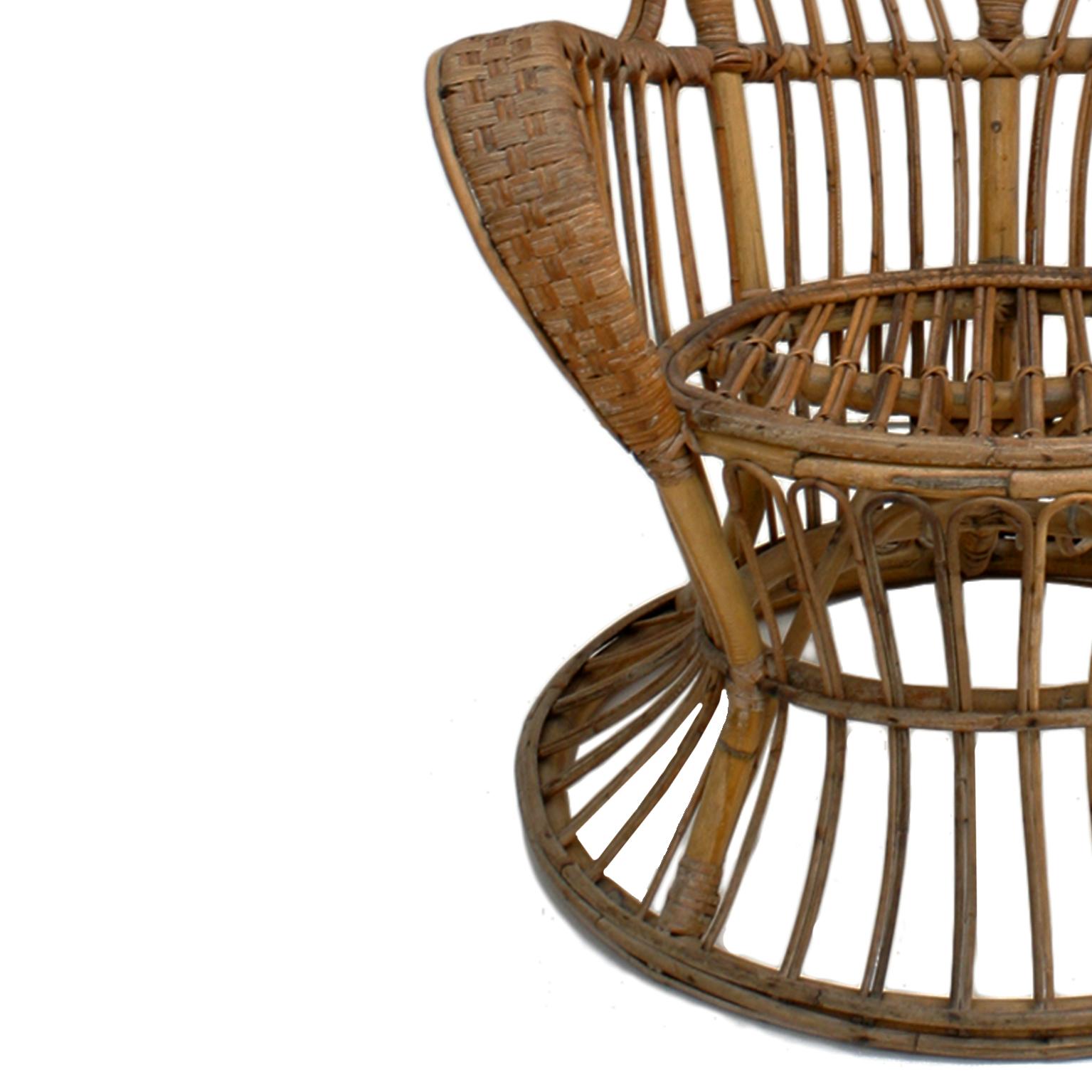 Carminati Mid-Century Modern Bamboo Rattan Italian Armchairs In Good Condition For Sale In Madrid, ES