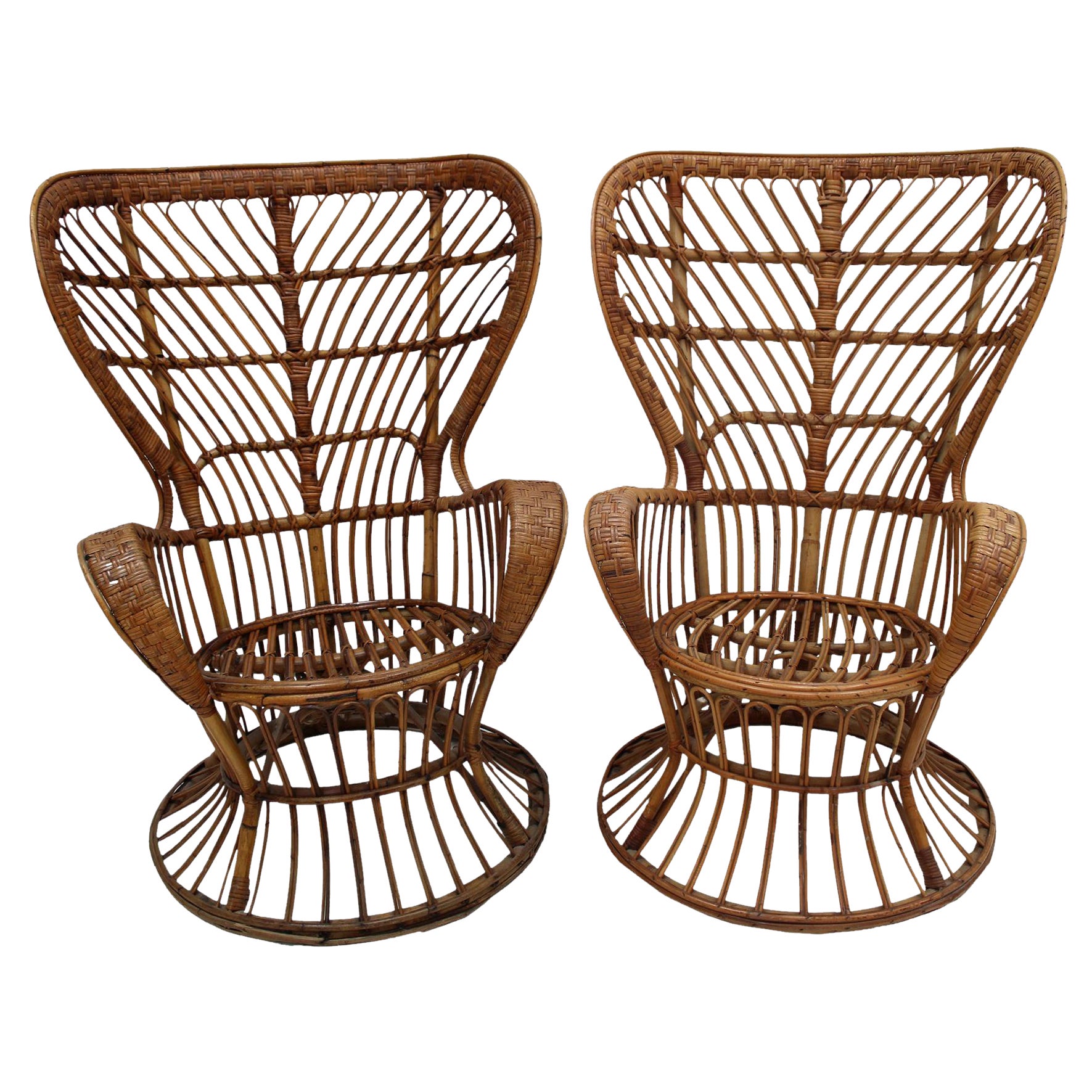 Poltrone italiane in bambù e rattan di Carminati, stile metà del secolo scorso