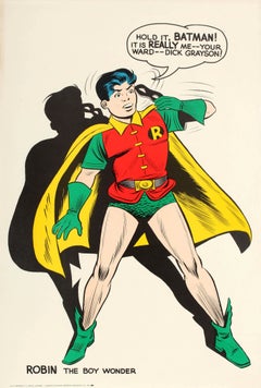 Original Retro Comic Book Superhero Poster Robin The Boy Wonder Hold It Batman