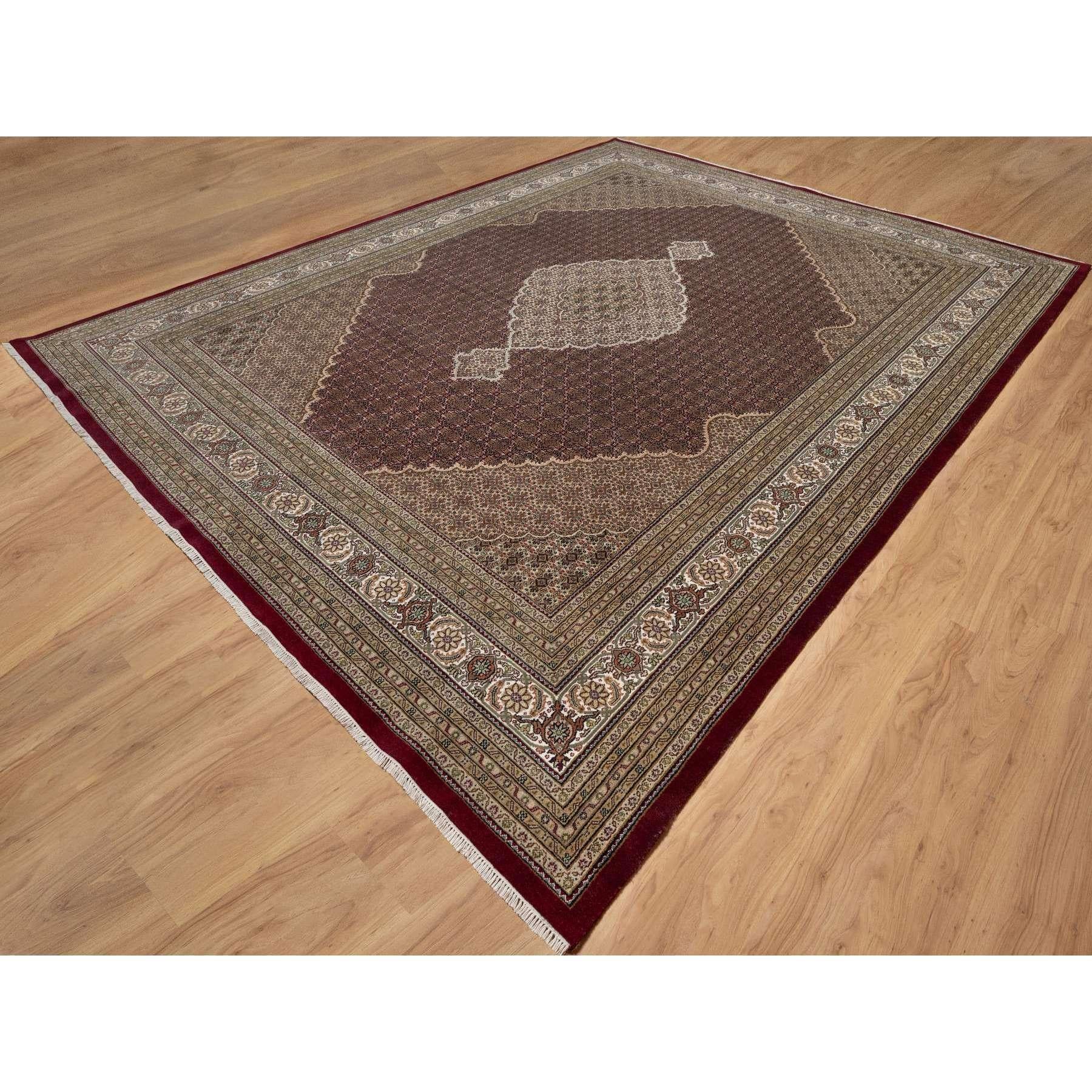 Indien Tapis en laine nouée à la main rouge carmin Tabriz Mahi with Fish Design 11'9