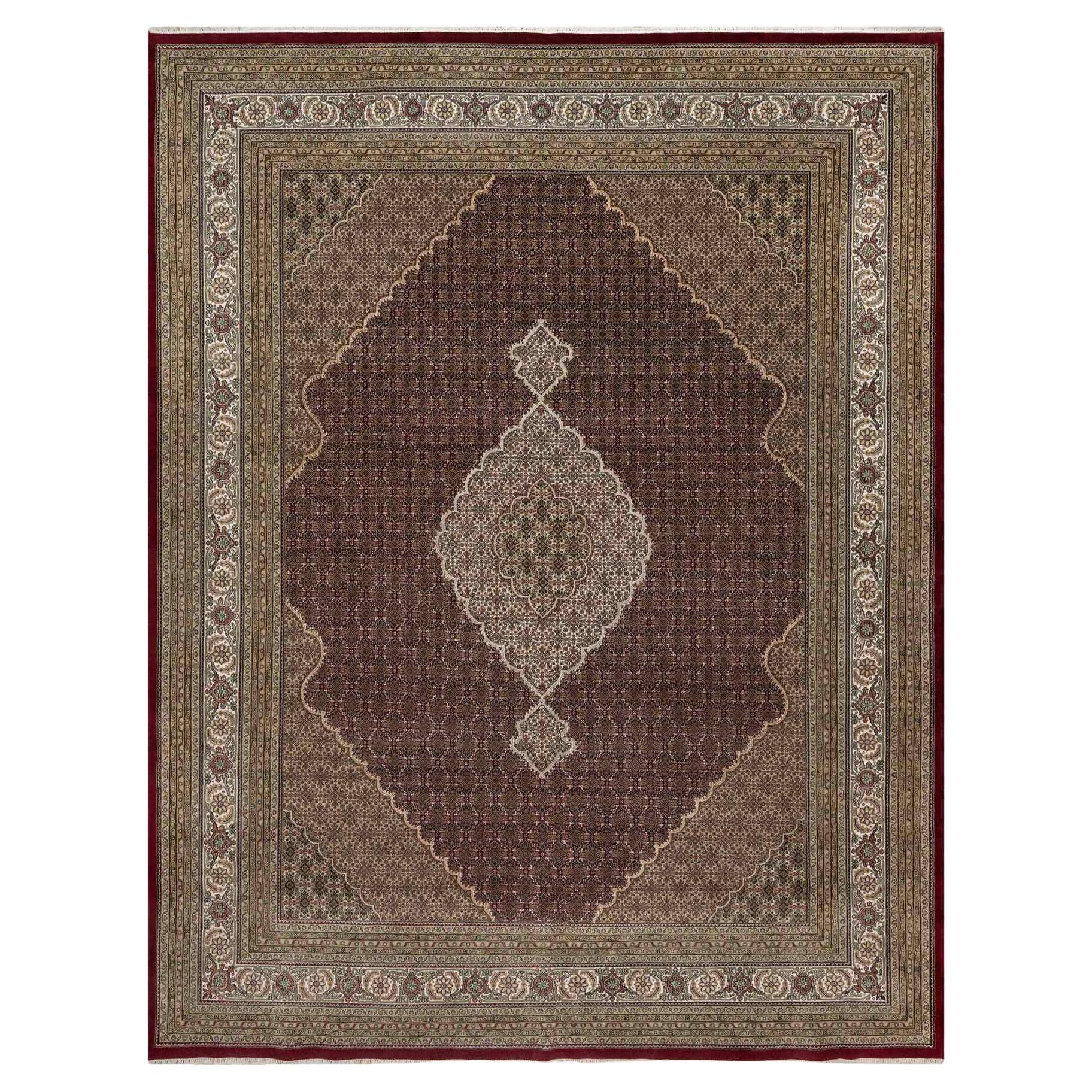 Karminrot Tabriz Mahi mit Fish Design alle Wolle handgeknüpft Teppich 11'9" x 15'1"