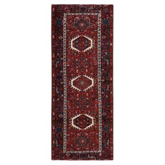 Carmine Red Vintage Persian Karajeh Clean Soft Wool Hand Knotted Rug