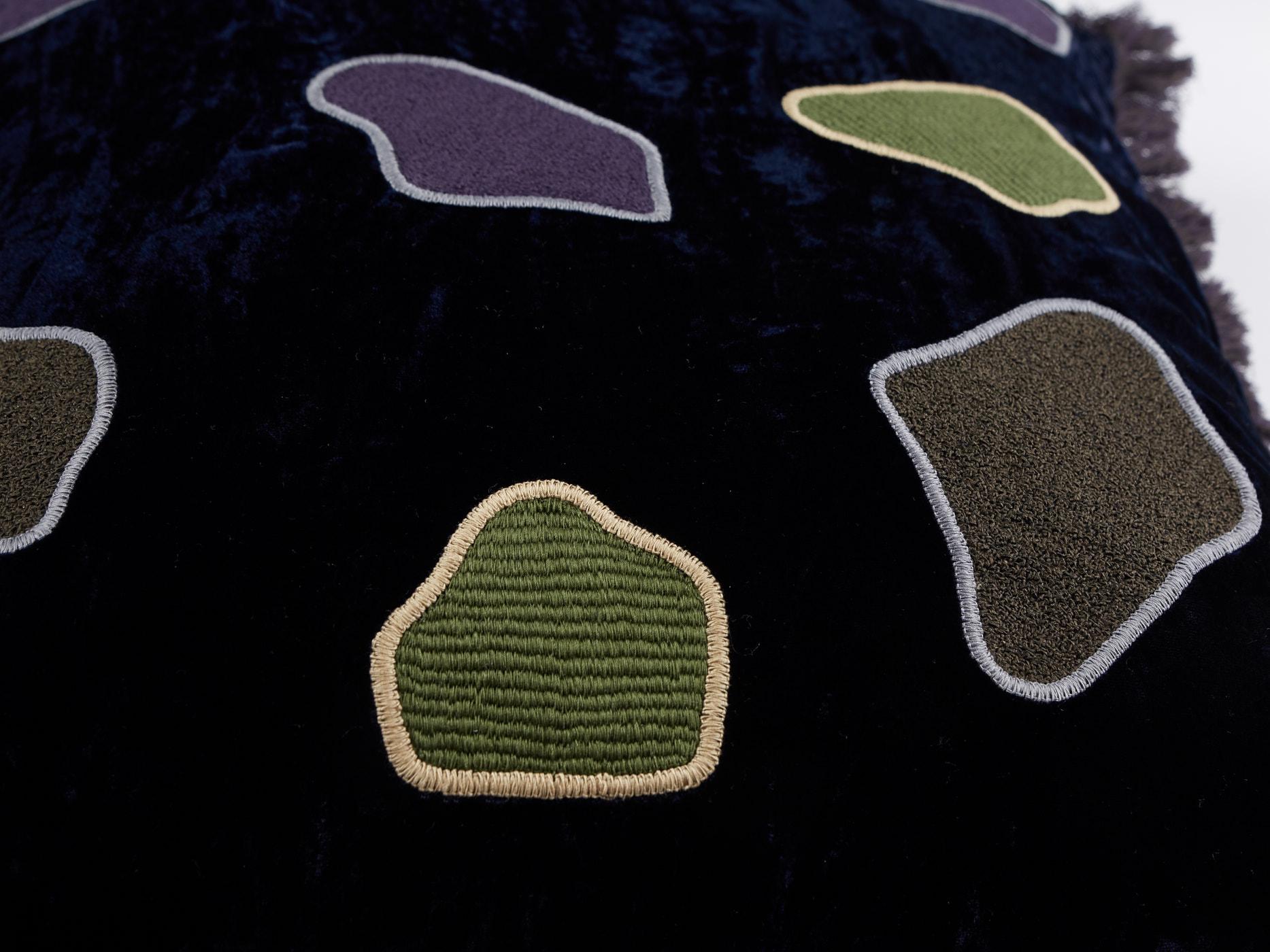 Carmo, Hand Embroidered Silk Velvet Cushion 1