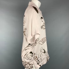 CARNE BOLLENTE Size XL Off White & Brown Print Viscose Camp Short Sleeve Shirt