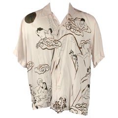 CARNE BOLLENTE Size XL Off White & Brown Print Viscose Camp Short Sleeve Shirt