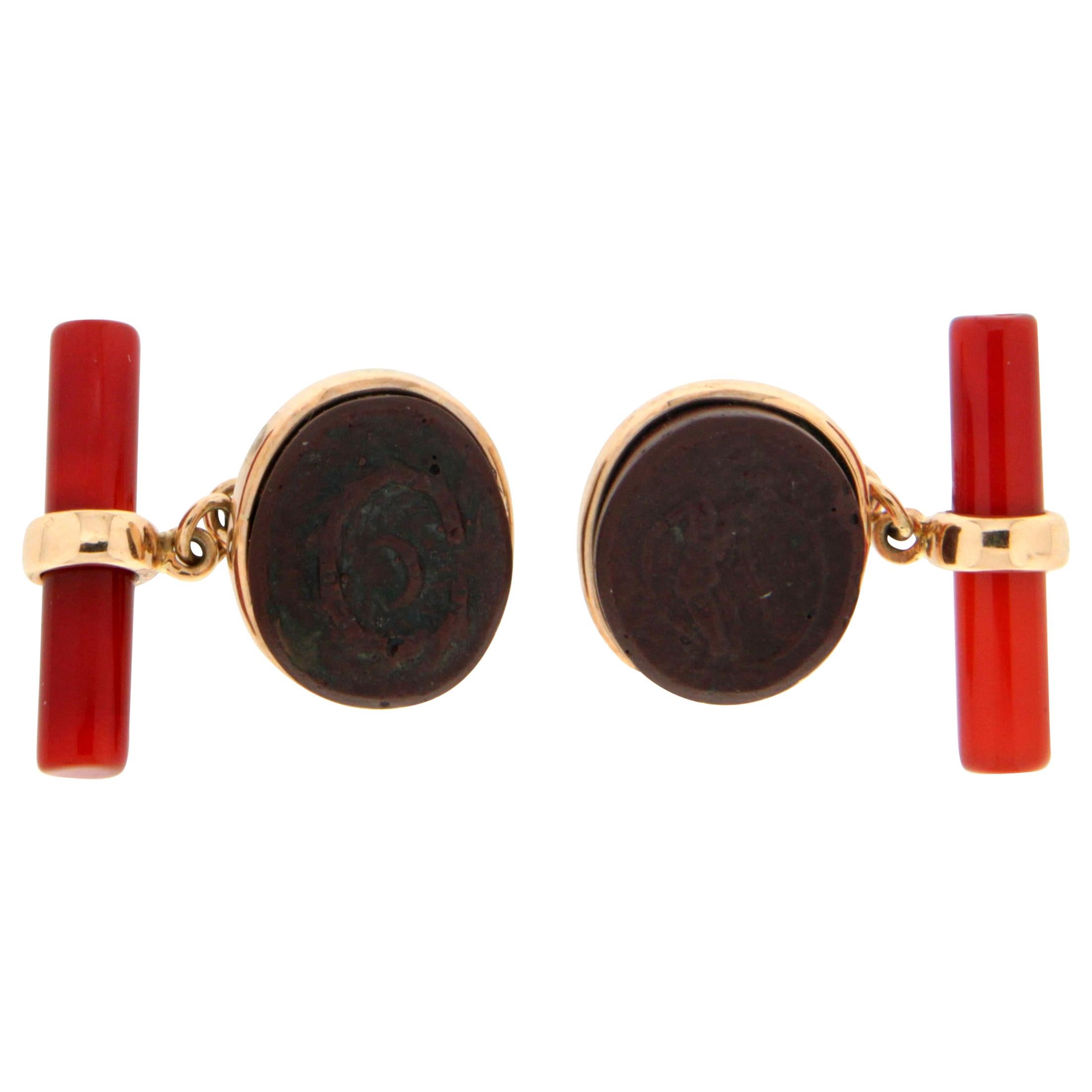 Carnelian 9 Karat Yellow Gold, Carnelian Barrel Cufflinks