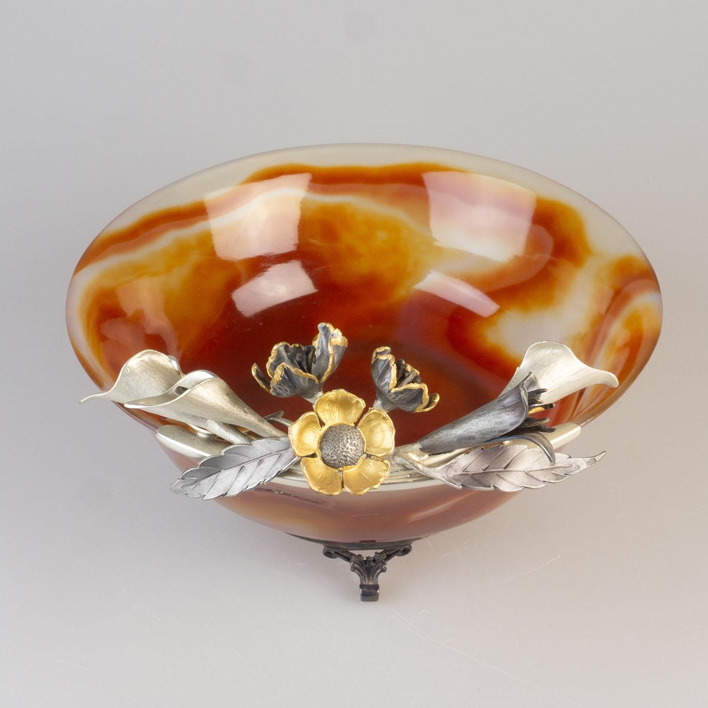 Stone Carnelian Agate and Antique Silver Vide Poches