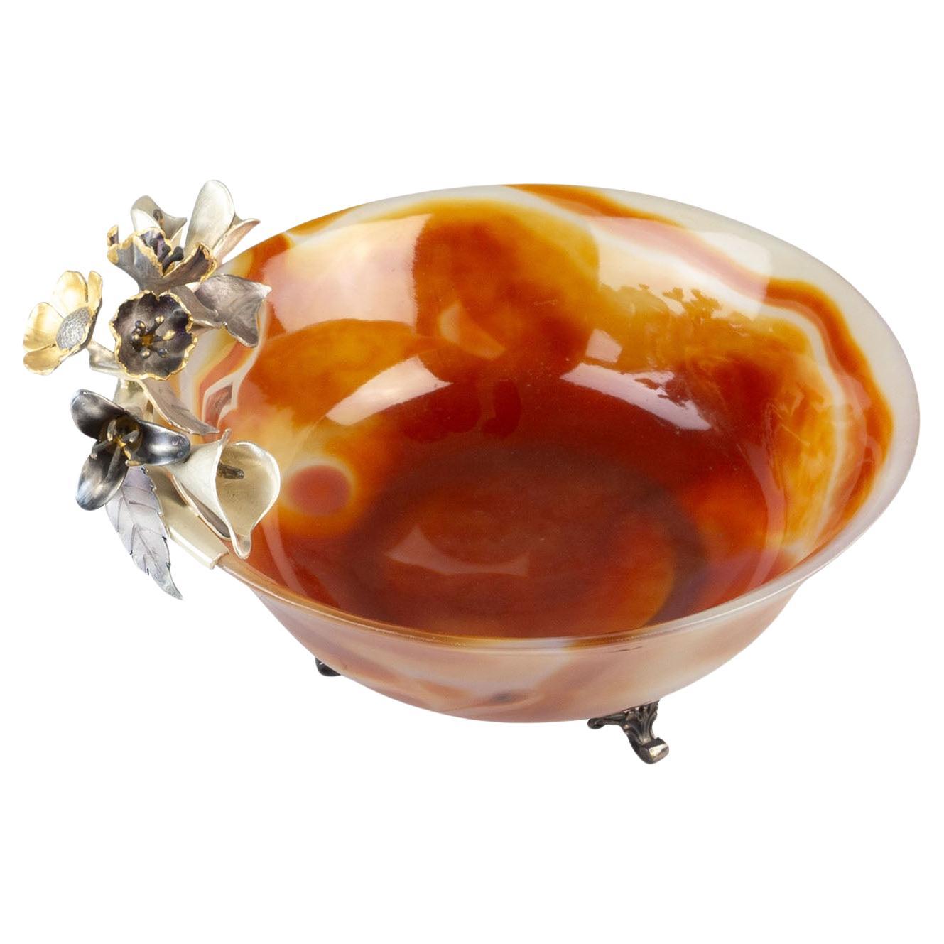 Carnelian Agate and Antique Silver Vide Poches