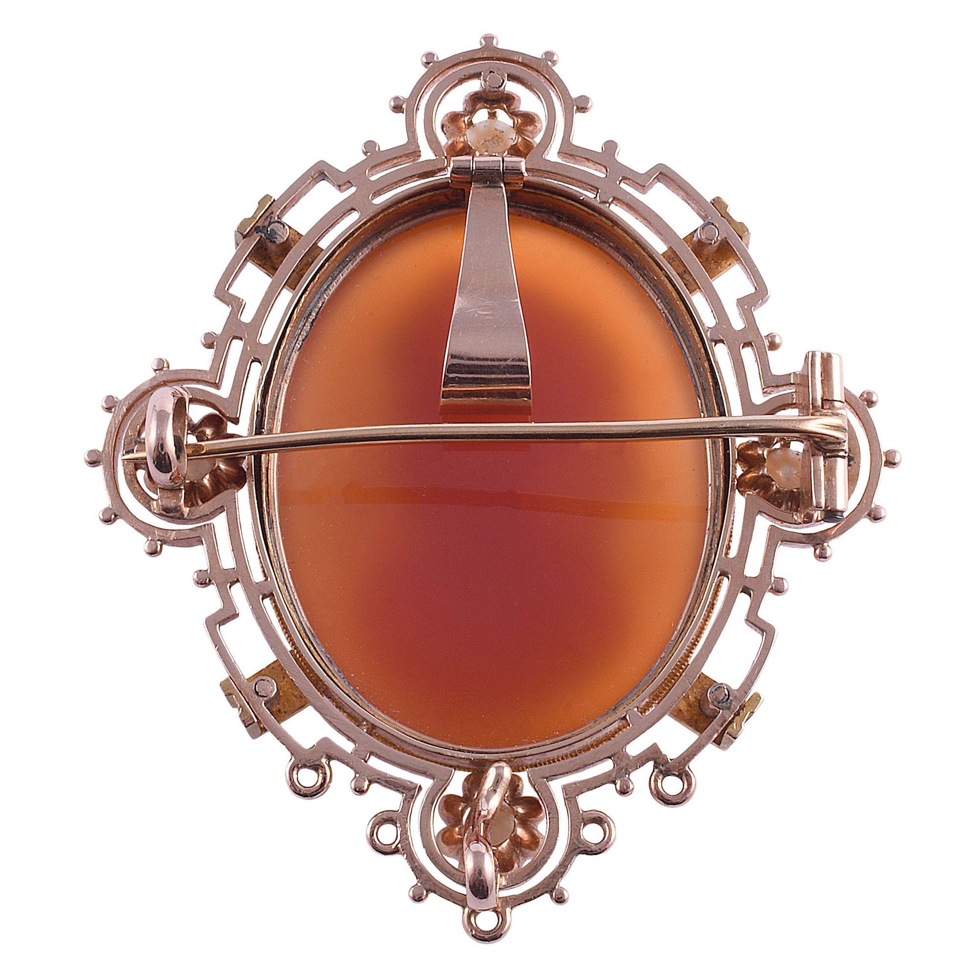 Victorian Carnelian & Agate Cameo Pin or Pendant For Sale