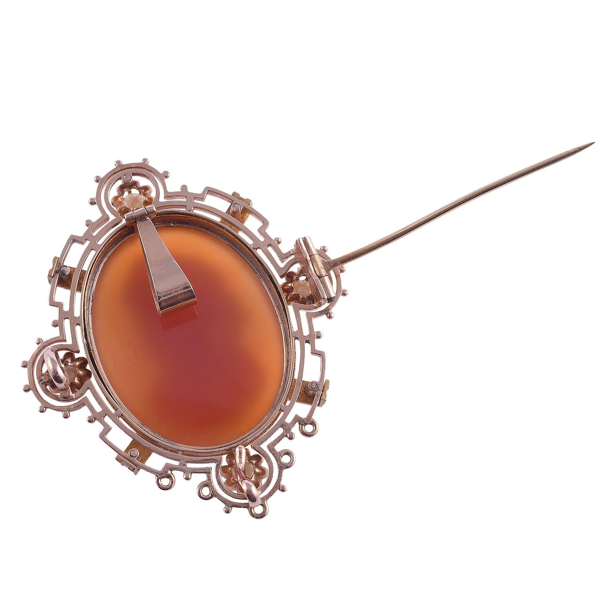 Carnelian & Agate Cameo Pin or Pendant In Good Condition For Sale In Solvang, CA