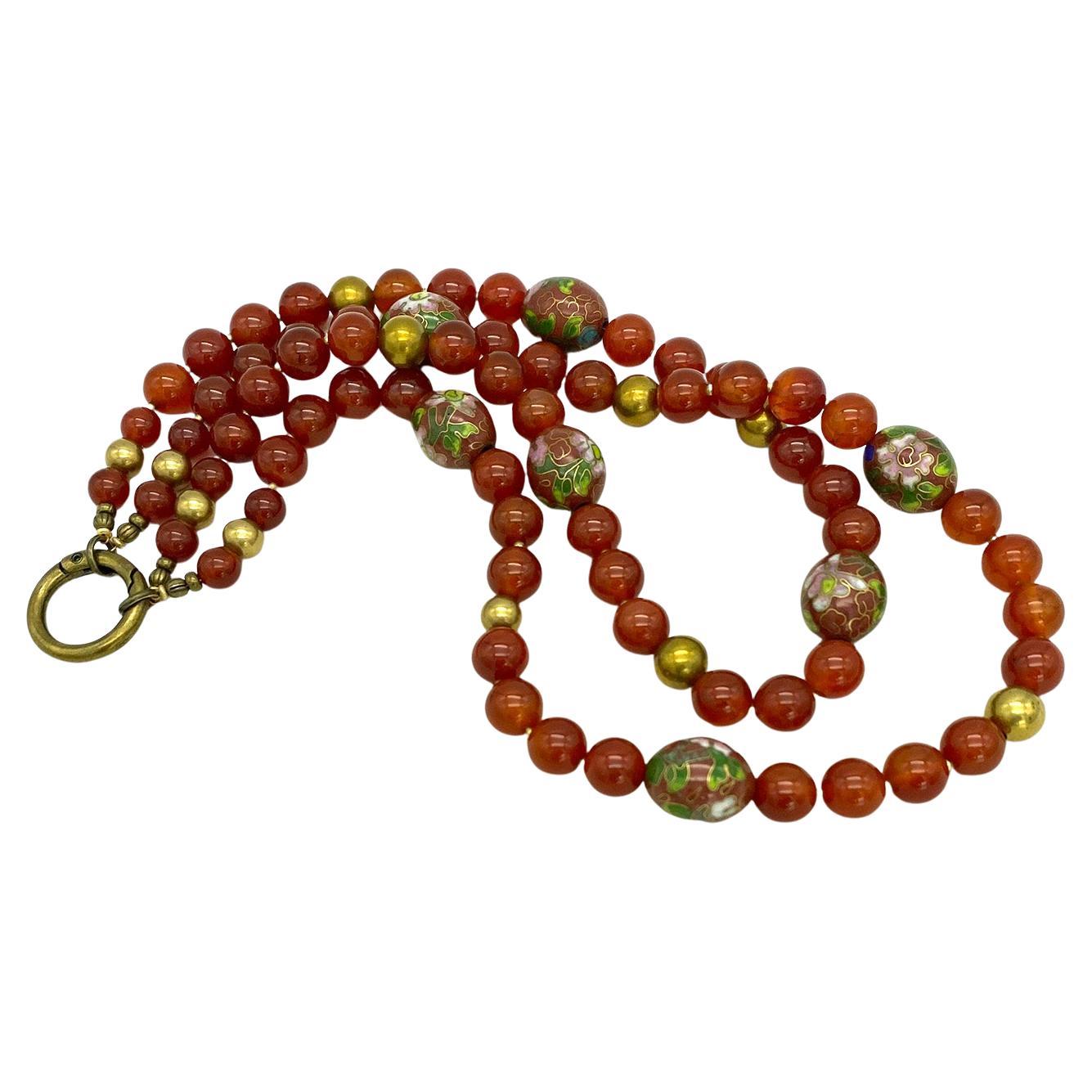 Collana a doppio filo in corniola e cloisonne In condizioni Nuovo in vendita a Atlanta, GA