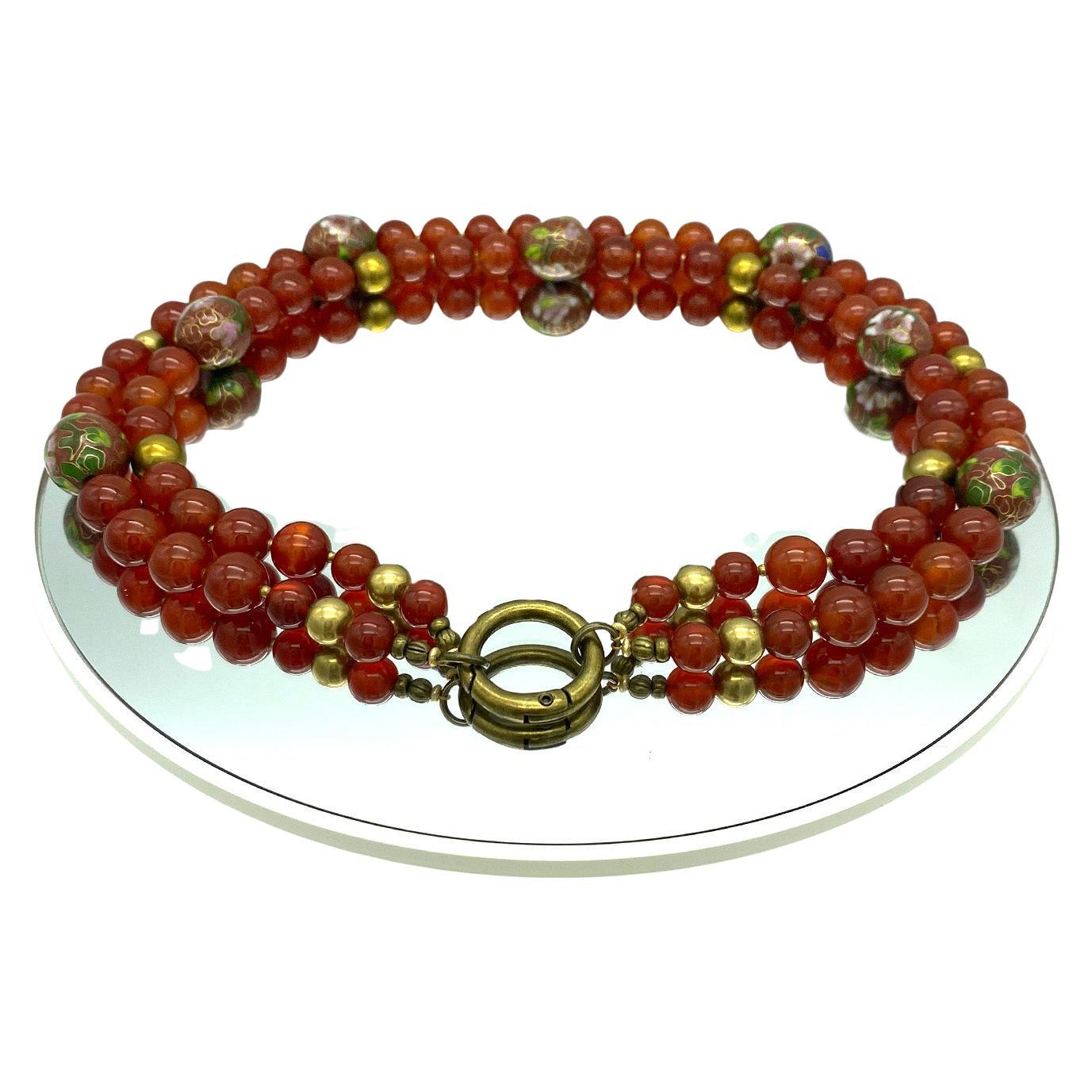 Collana a doppio filo in corniola e cloisonne in vendita 2