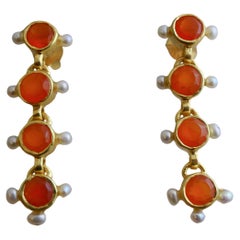 Pendants d'oreilles en argent sterling plaqué or avec cornaline et perles de culture