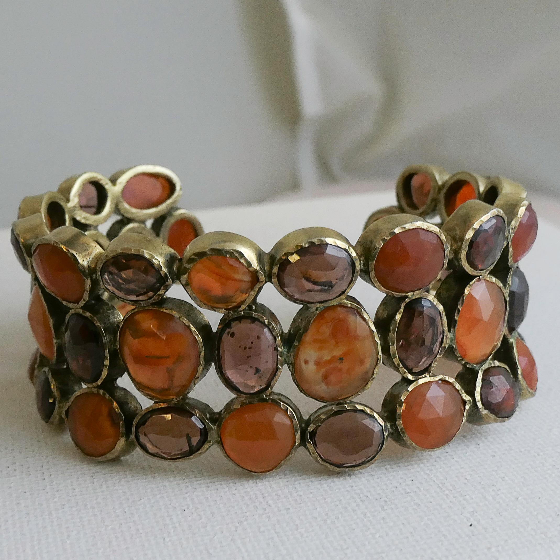 Bracciale in corniola e granato placcato in oro e argento 925 in vendita 4