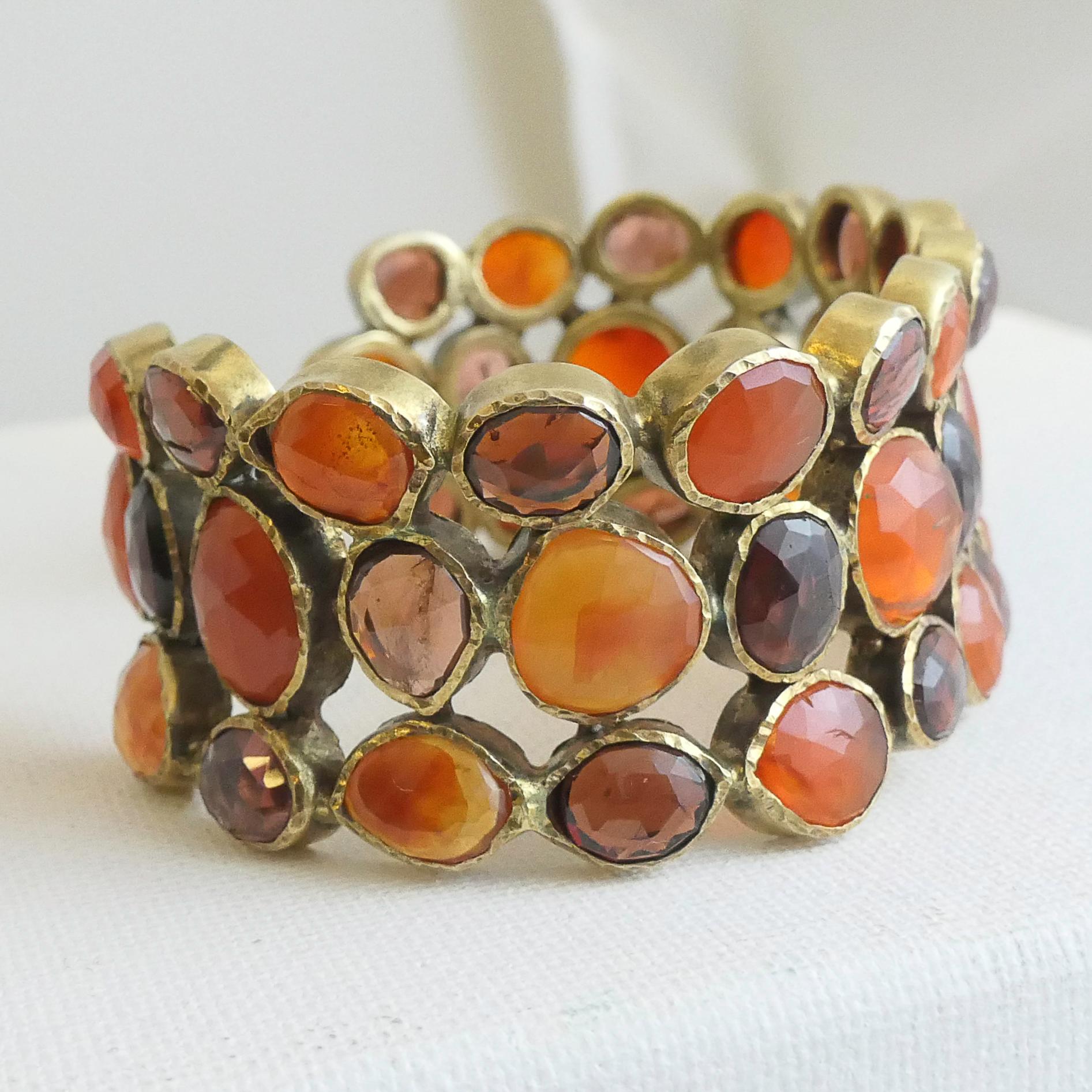 Bracciale in corniola e granato placcato in oro e argento 925 in vendita 5