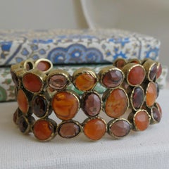 Carnelian and Garnet Gold Plated Sterling Silver Cuf Bracelet