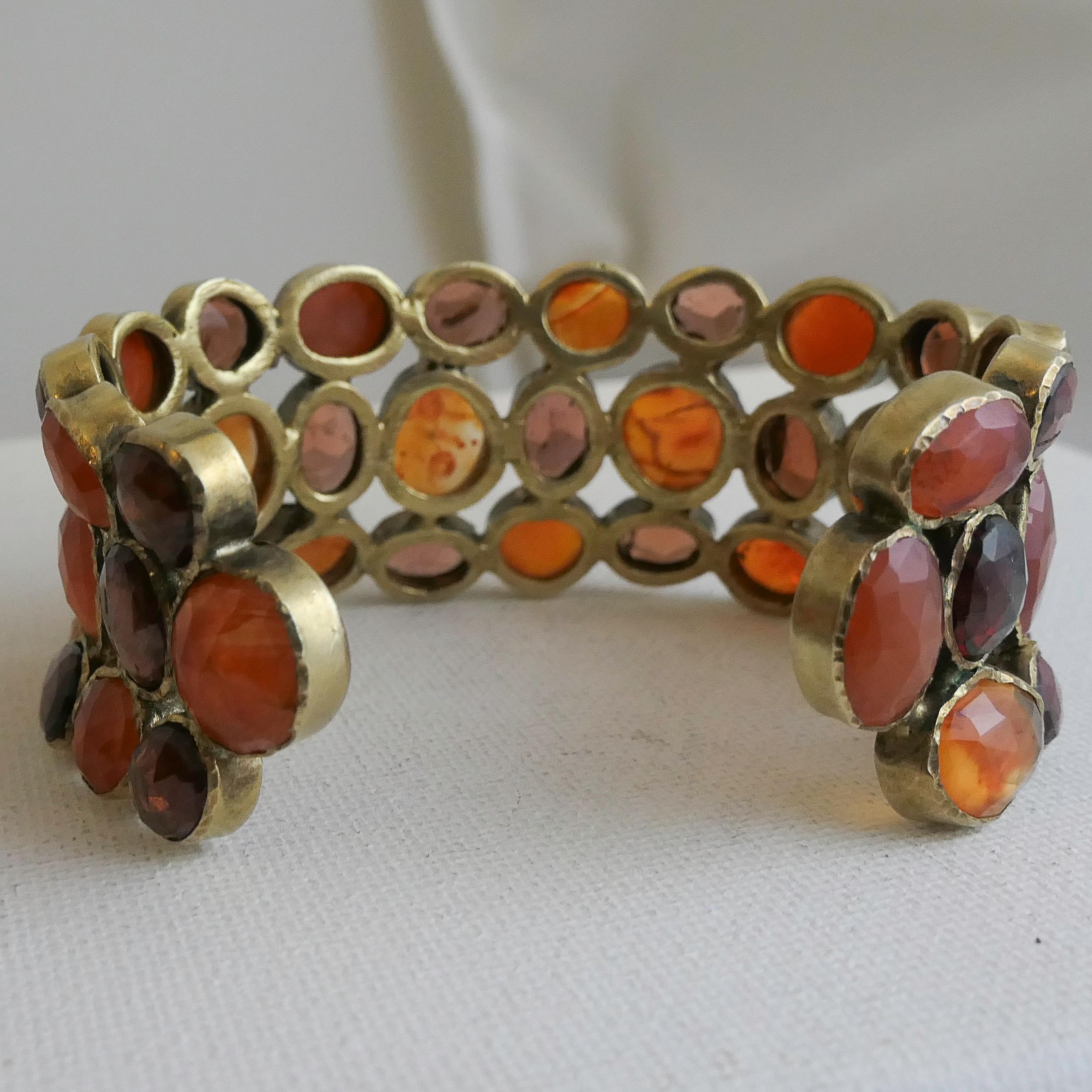 Bracciale in corniola e granato placcato in oro e argento 925 in vendita 2