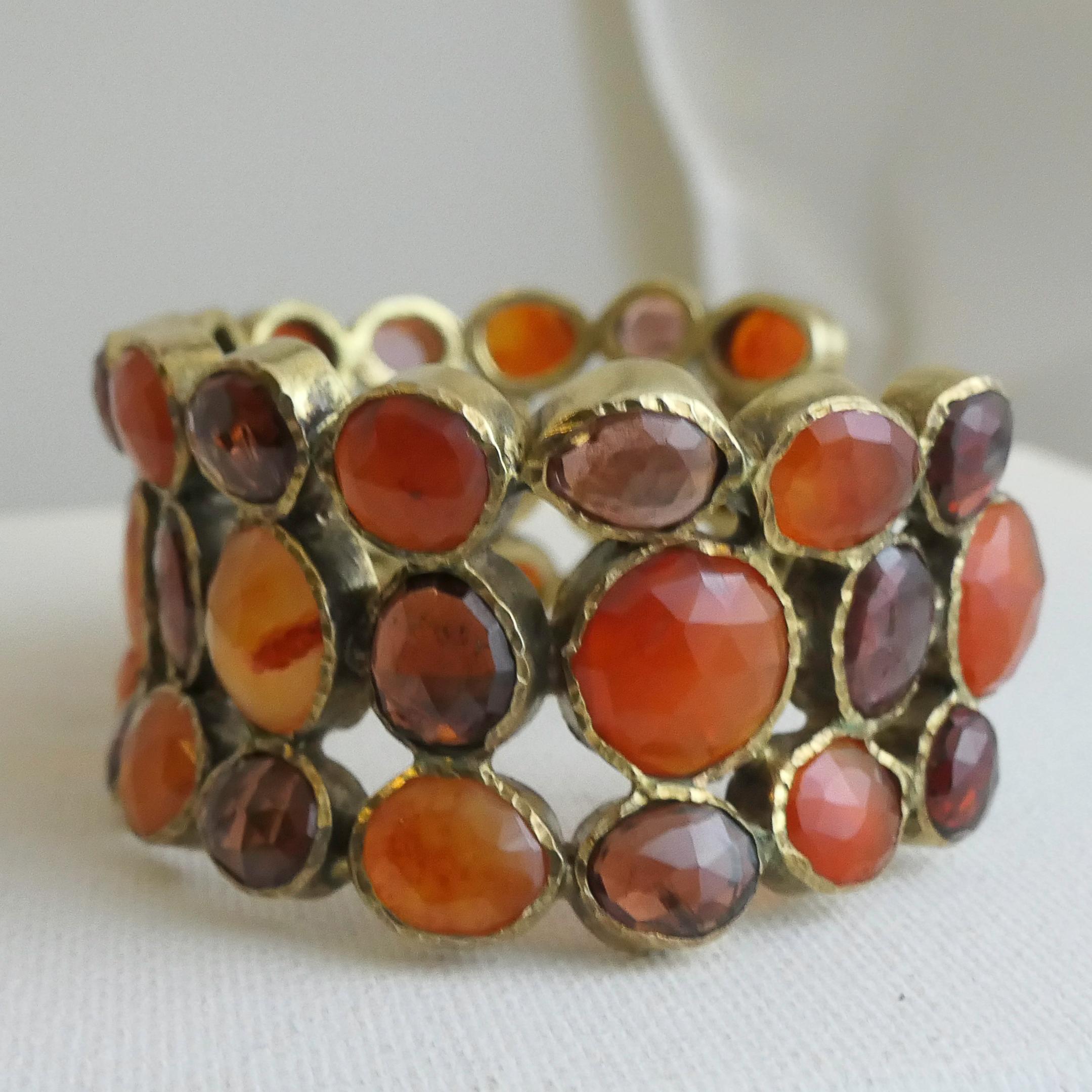 Bracciale in corniola e granato placcato in oro e argento 925 in vendita 3
