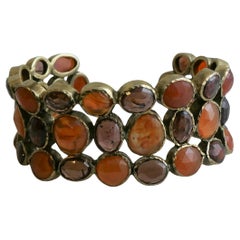 Carnelian and Garnet Gold Plated Sterling Silver Cuf Bracelet