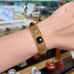 Carnelian and Onyx Filigree Bracelet 14k Yellow Gold