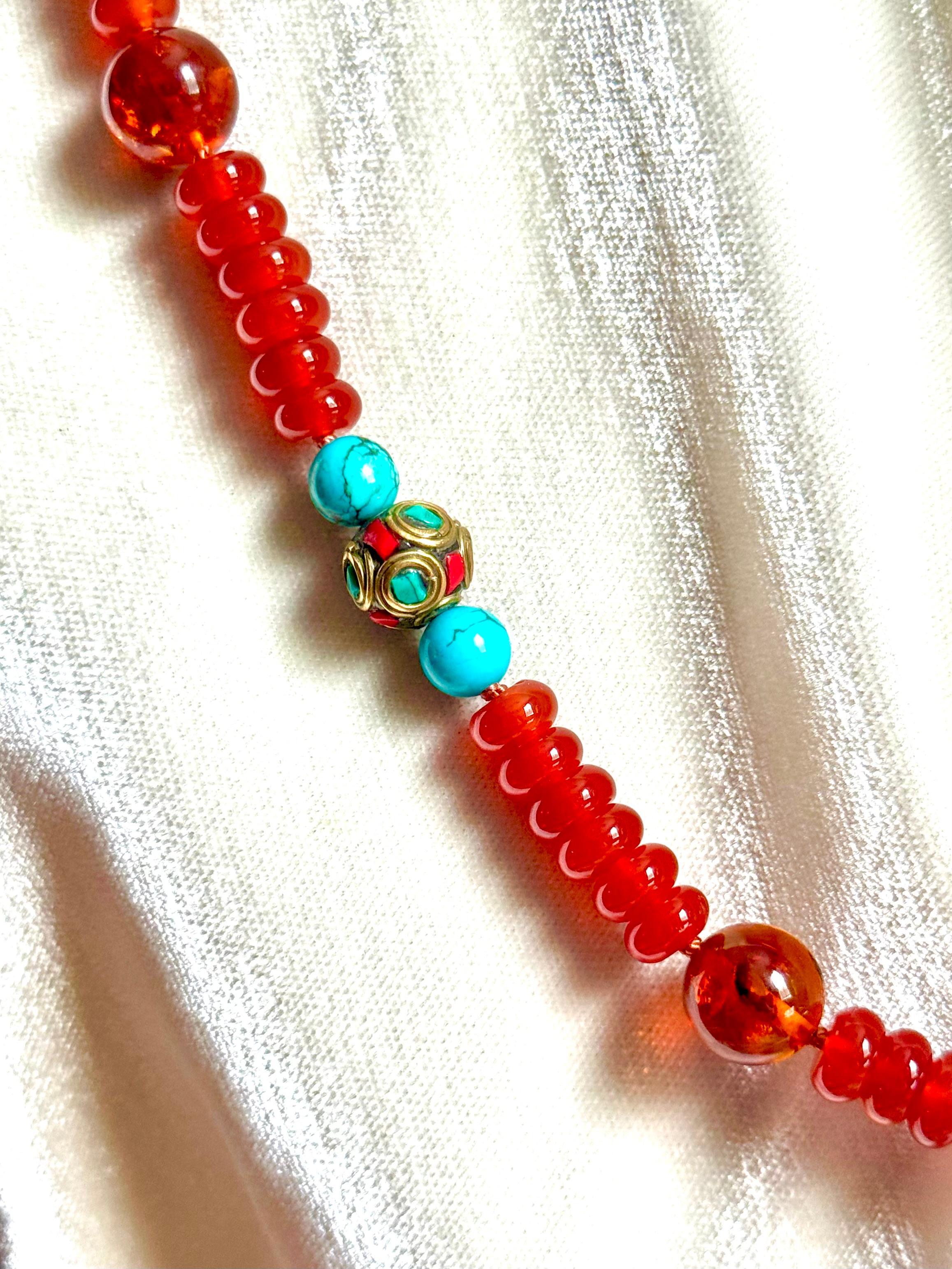 da uomo o donna Collana di corniola e turchese in vendita