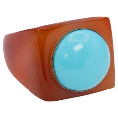 Vintage Contemporary Merideth McGregor Deco Ring with Carnelian and Turquoise Stones