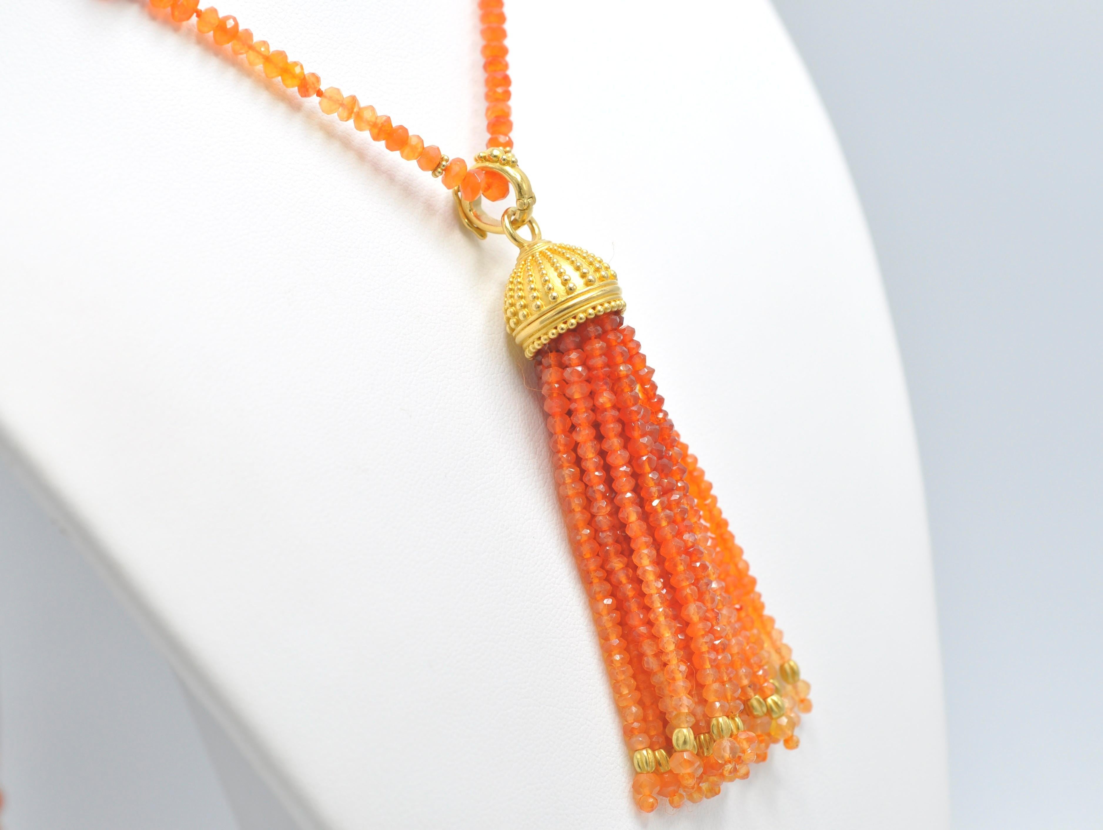 Carolyn Tyler Carnelian Bead Necklace with Removable Tassel In New Condition In Dallas, TX