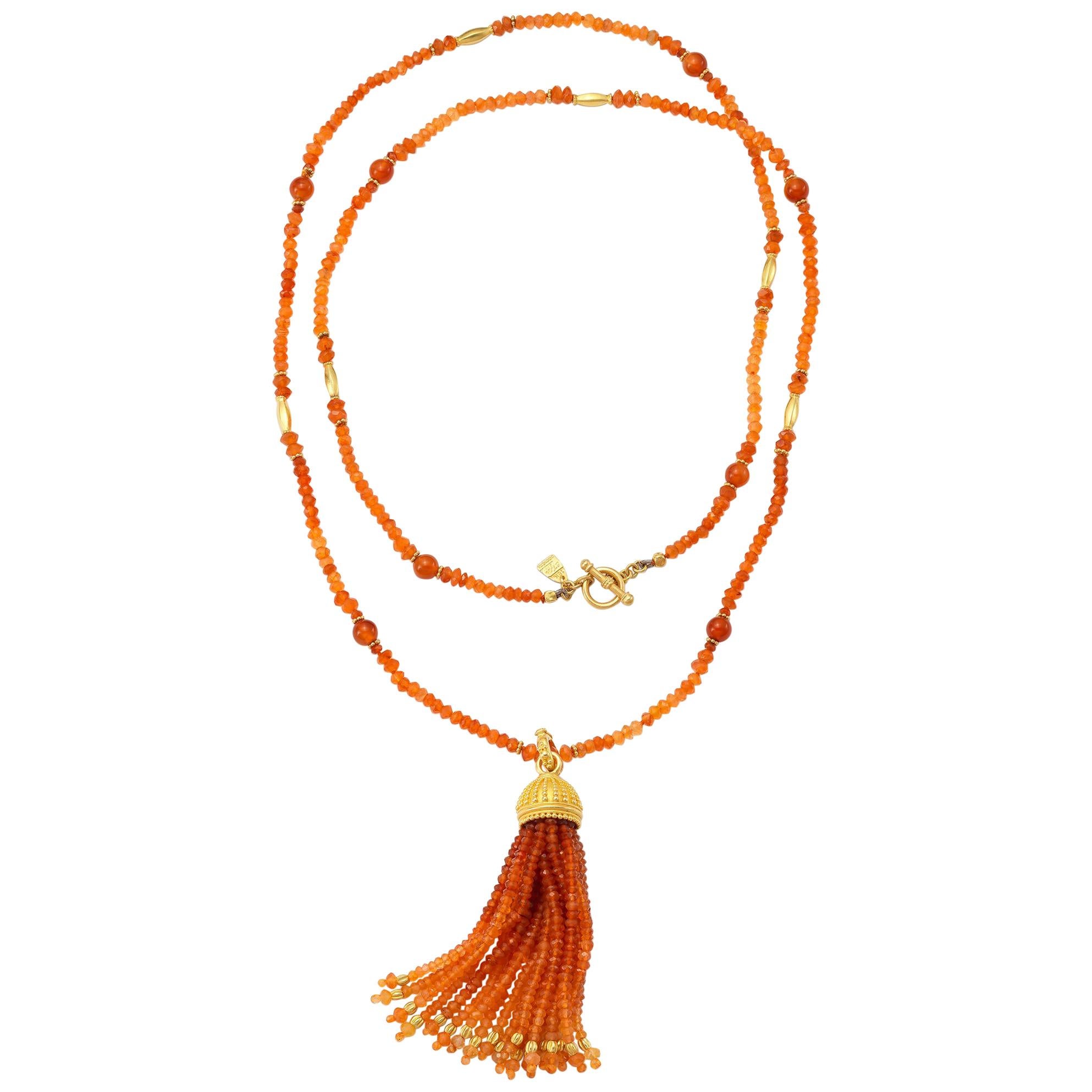 Carolyn Tyler Carnelian Bead Necklace with Removable Tassel